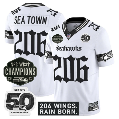 SEA 2026 NFC West Champions 'Gothic Rain City Shadows Edition' Jersey - 50th Anniversary Patch - All Stitched