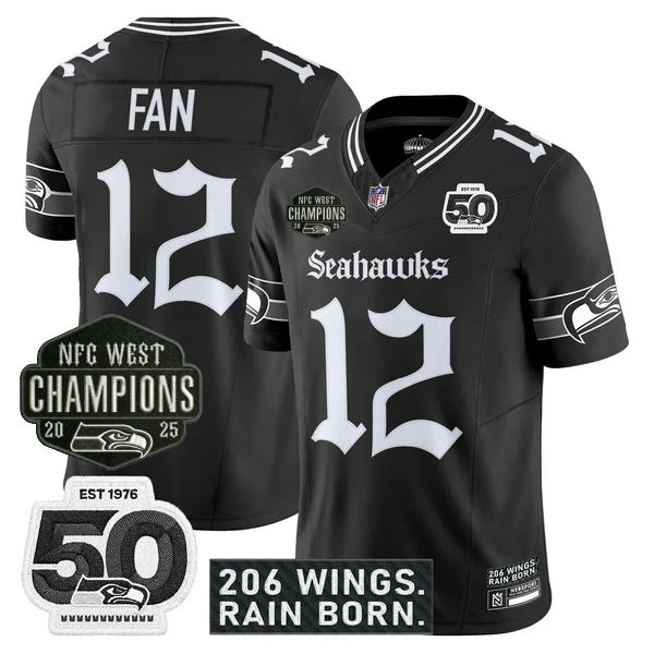 SEA 2026 NFC West Champions 'Gothic Rain City Shadows Edition' Jersey - 50th Anniversary Patch - All Stitched
