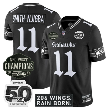 SEA 2026 NFC West Champions 'Gothic Rain City Shadows Edition' Jersey - 50th Anniversary Patch - All Stitched