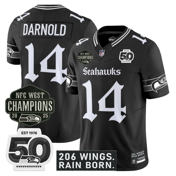 SEA 2026 NFC West Champions 'Gothic Rain City Shadows Edition' Jersey - 50th Anniversary Patch - All Stitched