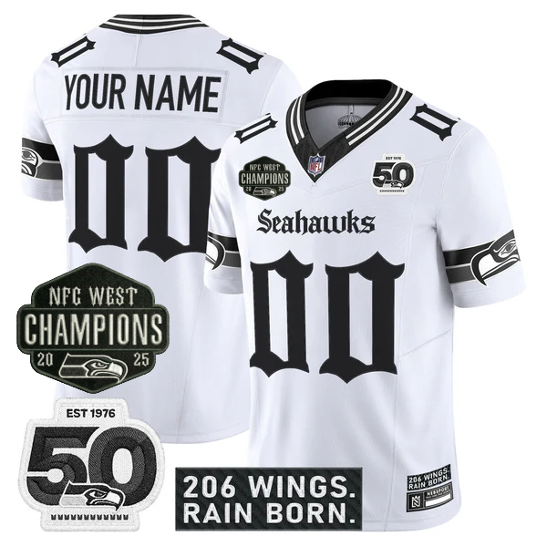 Custom SEA 2026 NFC West Champions 'Gothic Rain City Shadows Edition' Jersey - 50th Anniversary Patch - All Stitched