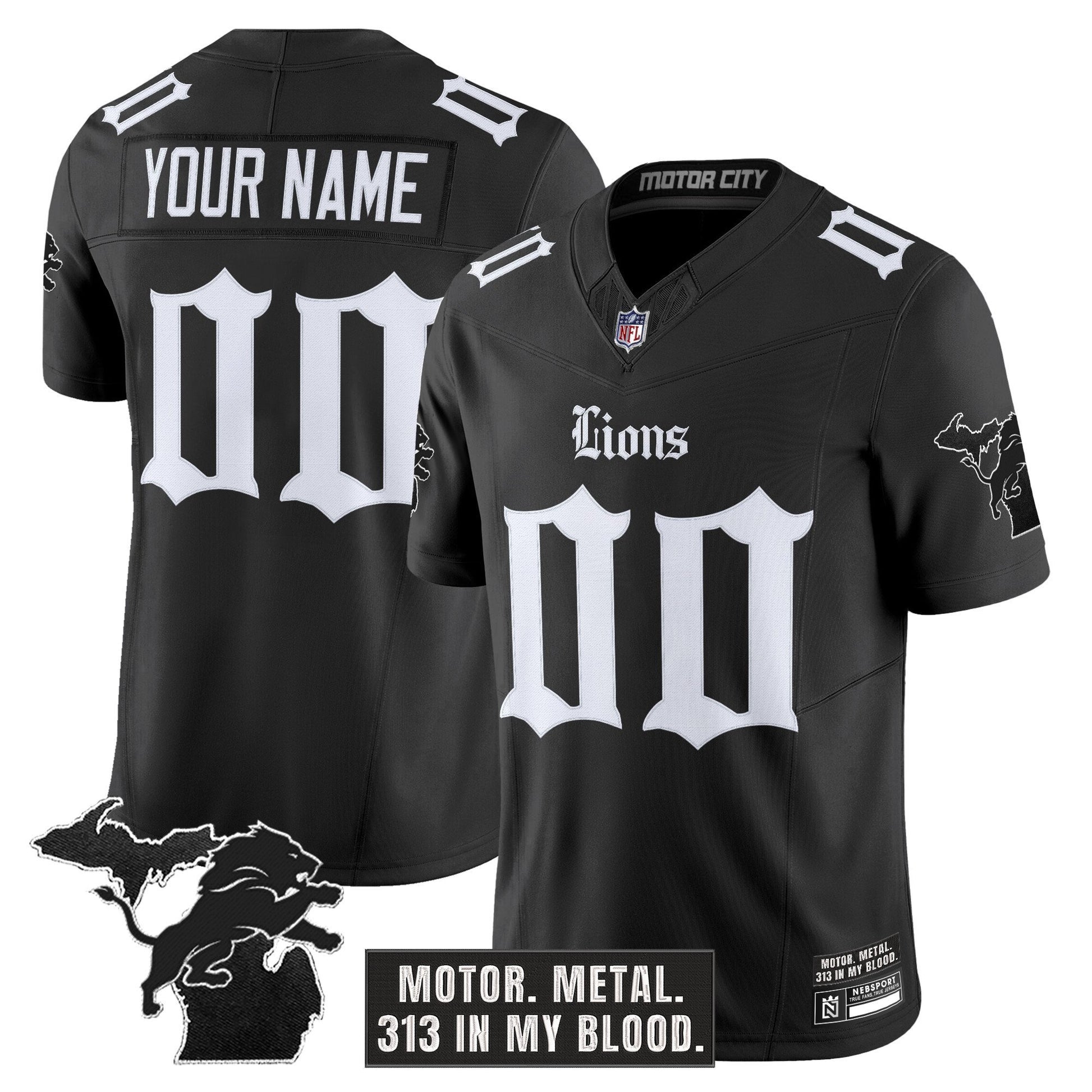 Detroit Lions 'Gothic Motor Grit Edition' Vapor Limited Custom Jersey - All Stitched