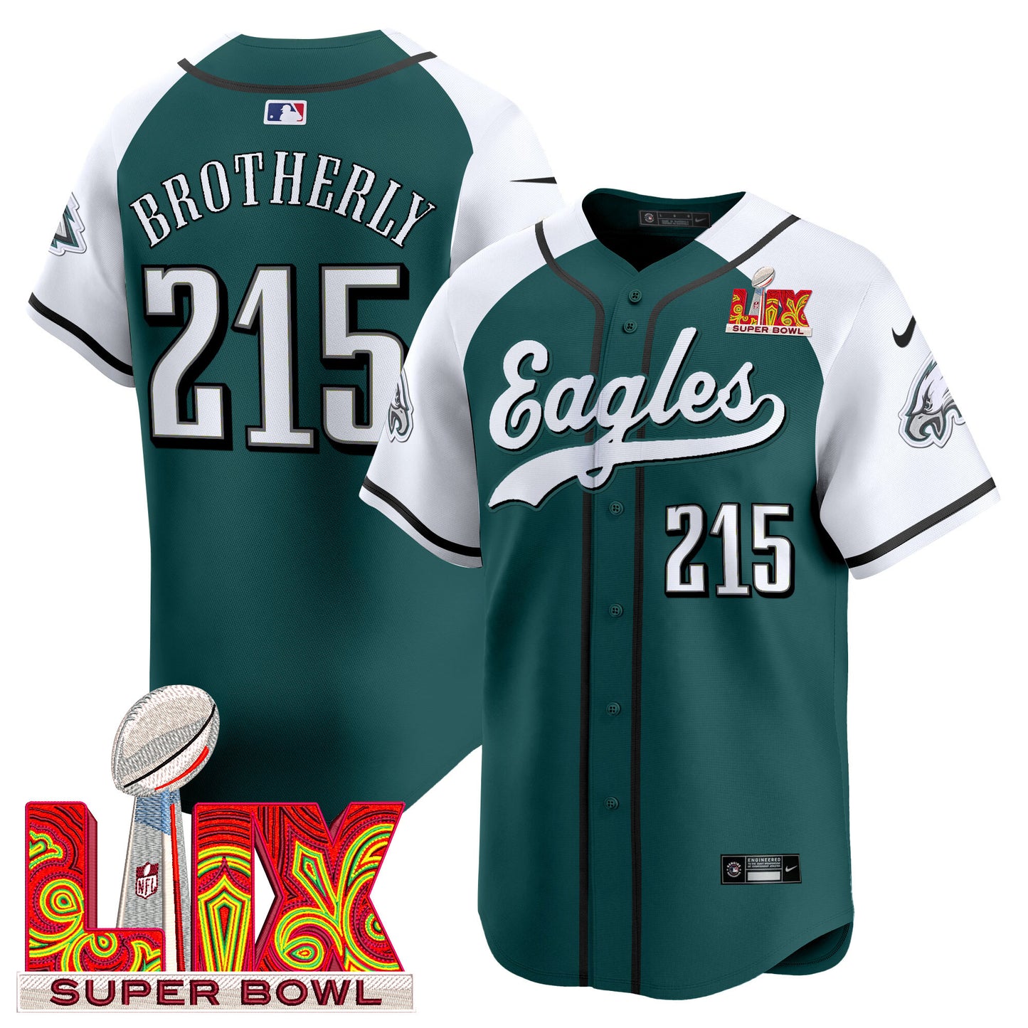 Men's Philadelphia Eagles Midnight Green Super Bowl LIX Vapor Baseball Jersey - All Stitched