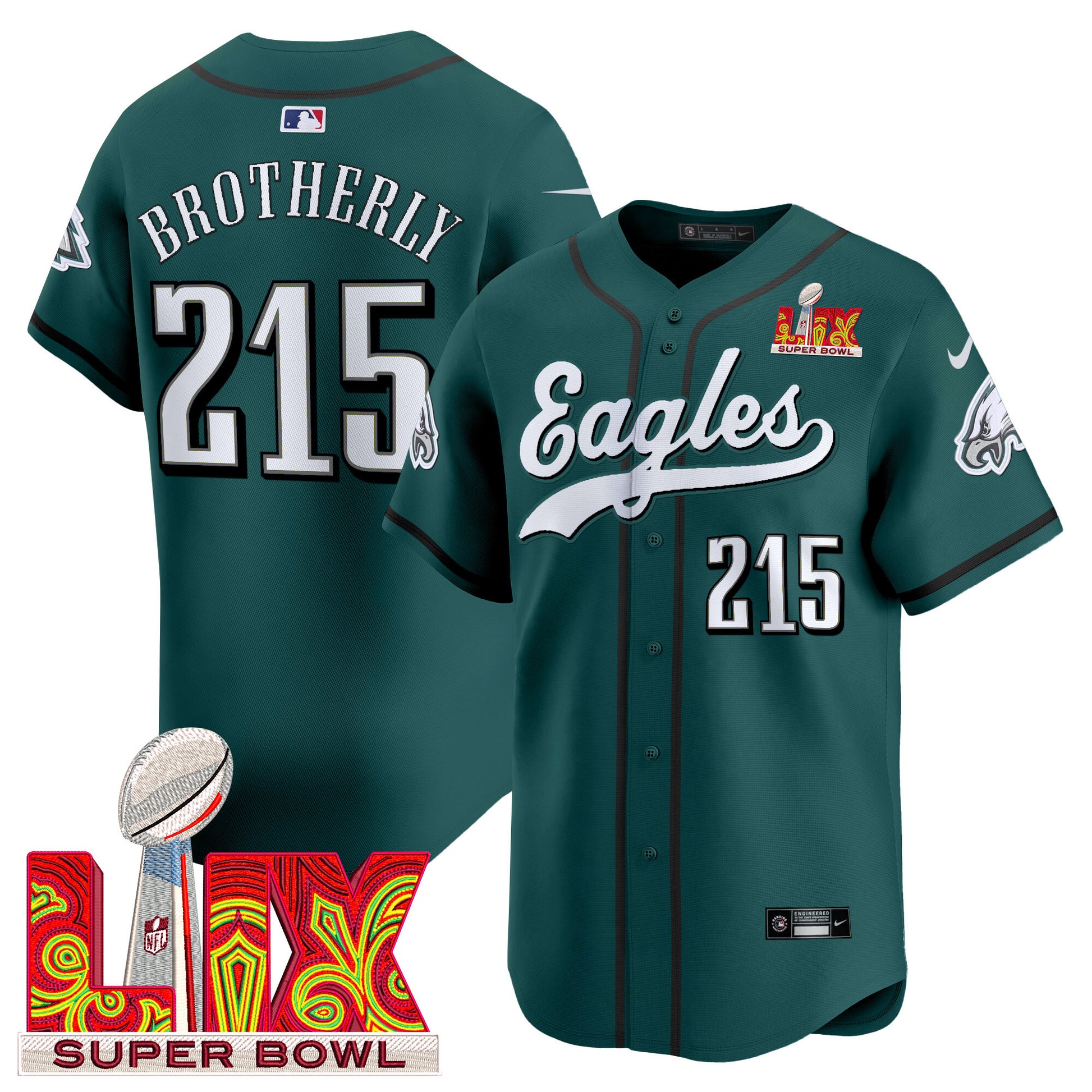 Men's Philadelphia Eagles Midnight Green Super Bowl LIX Vapor Baseball Jersey - All Stitched
