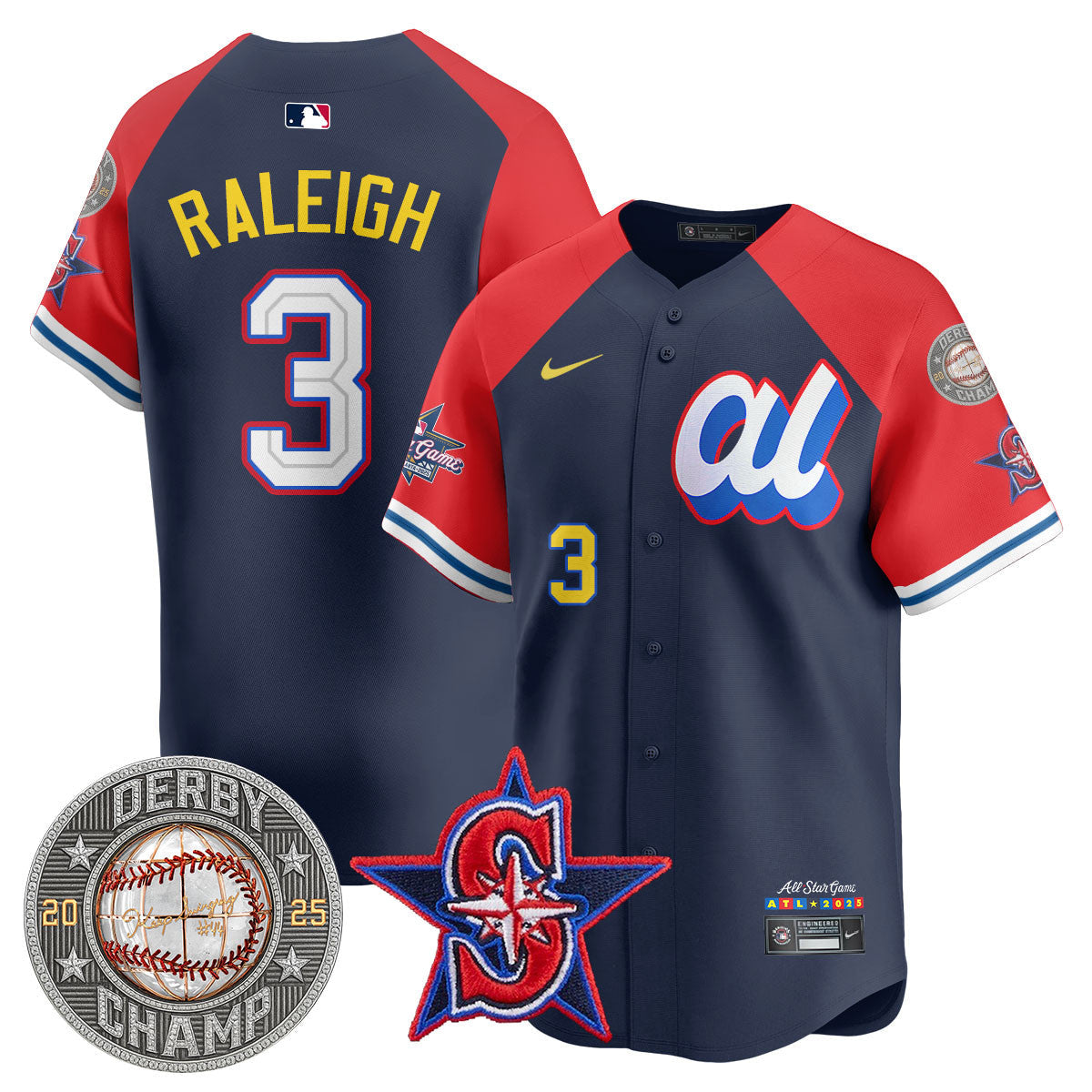 Men's Cal Raleigh HRDERBY Champion AL 2025 MLB All-Star Jersey V1 - All Stitched