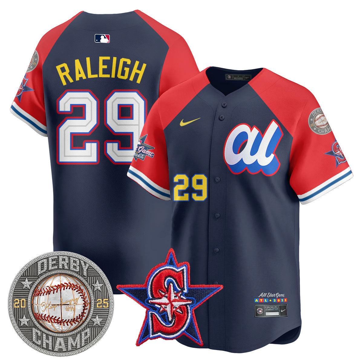 Men's Cal Raleigh HRDERBY Champion AL 2025 MLB All-Star Jersey V1 - All Stitched