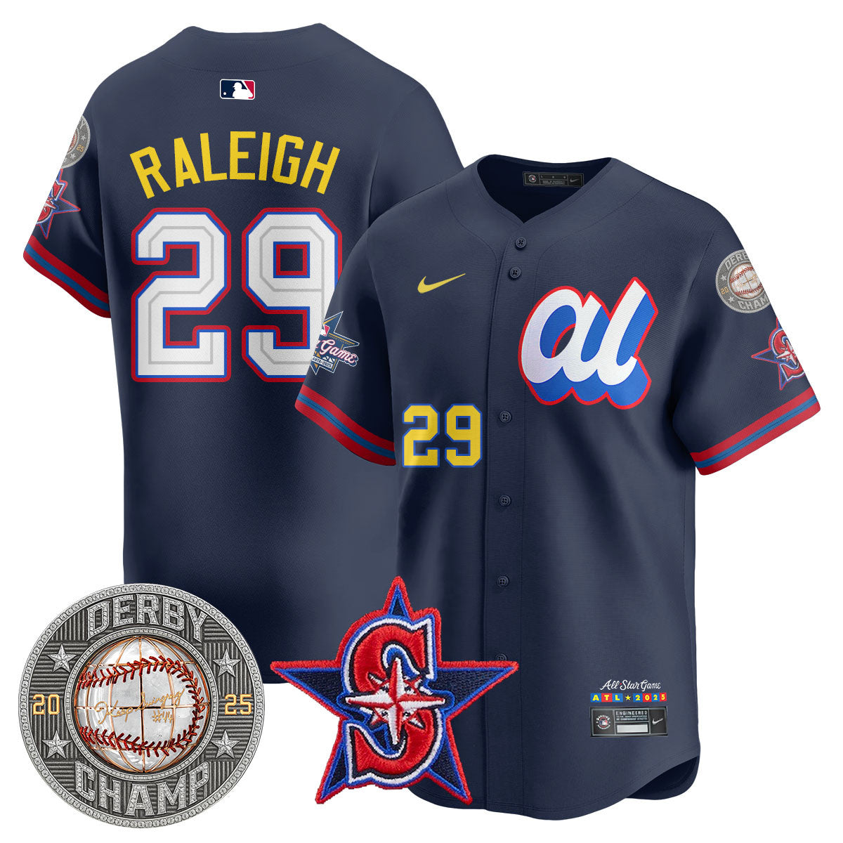 Men's Cal Raleigh HRDERBY Champion AL 2025 MLB All-Star Jersey V1 - All Stitched