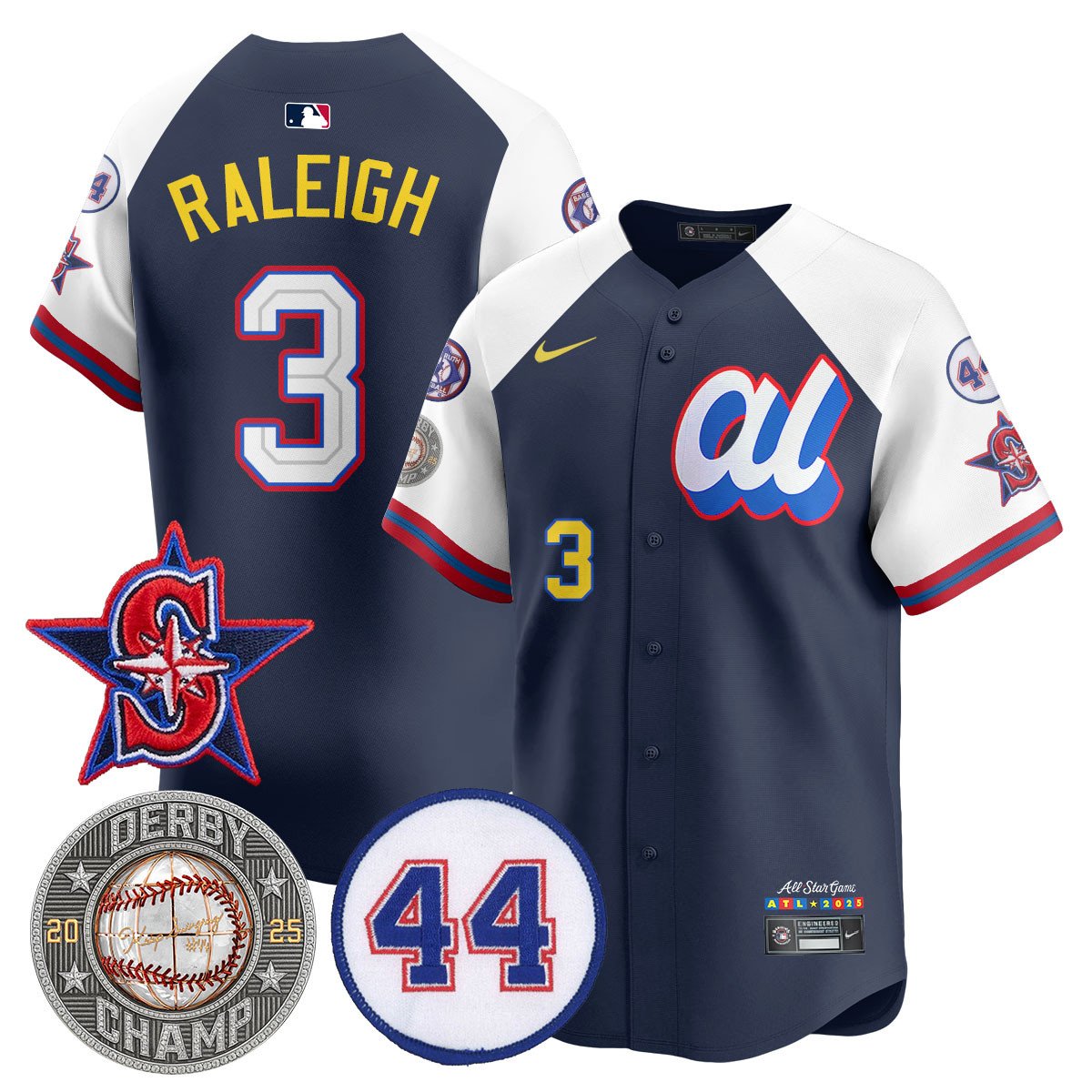 Men's Cal Raleigh HRDERBY Champion AL 2025 MLB All-Star Jersey V2 - All Stitched