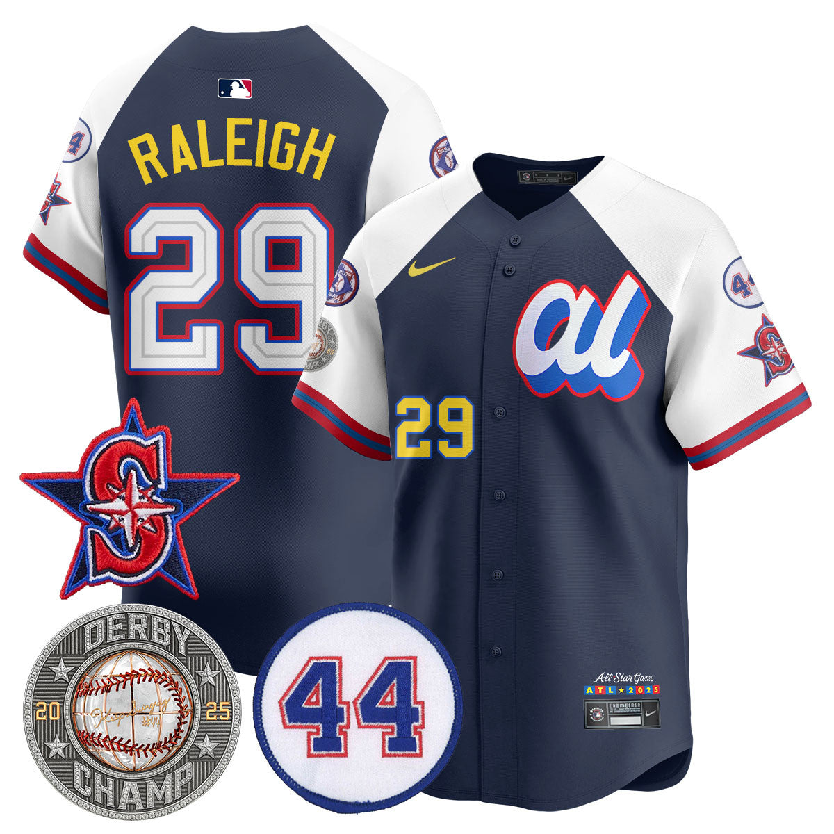 Men's Cal Raleigh HRDERBY Champion AL 2025 MLB All-Star Jersey V2 - All Stitched