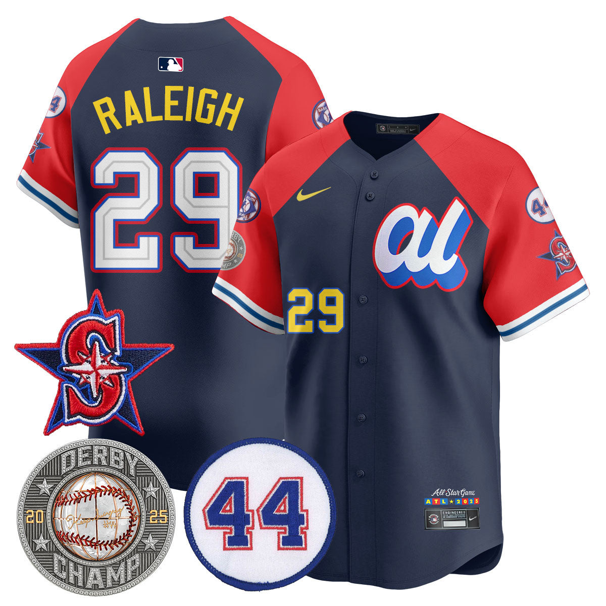 Men's Cal Raleigh HRDERBY Champion AL 2025 MLB All-Star Jersey V2 - All Stitched