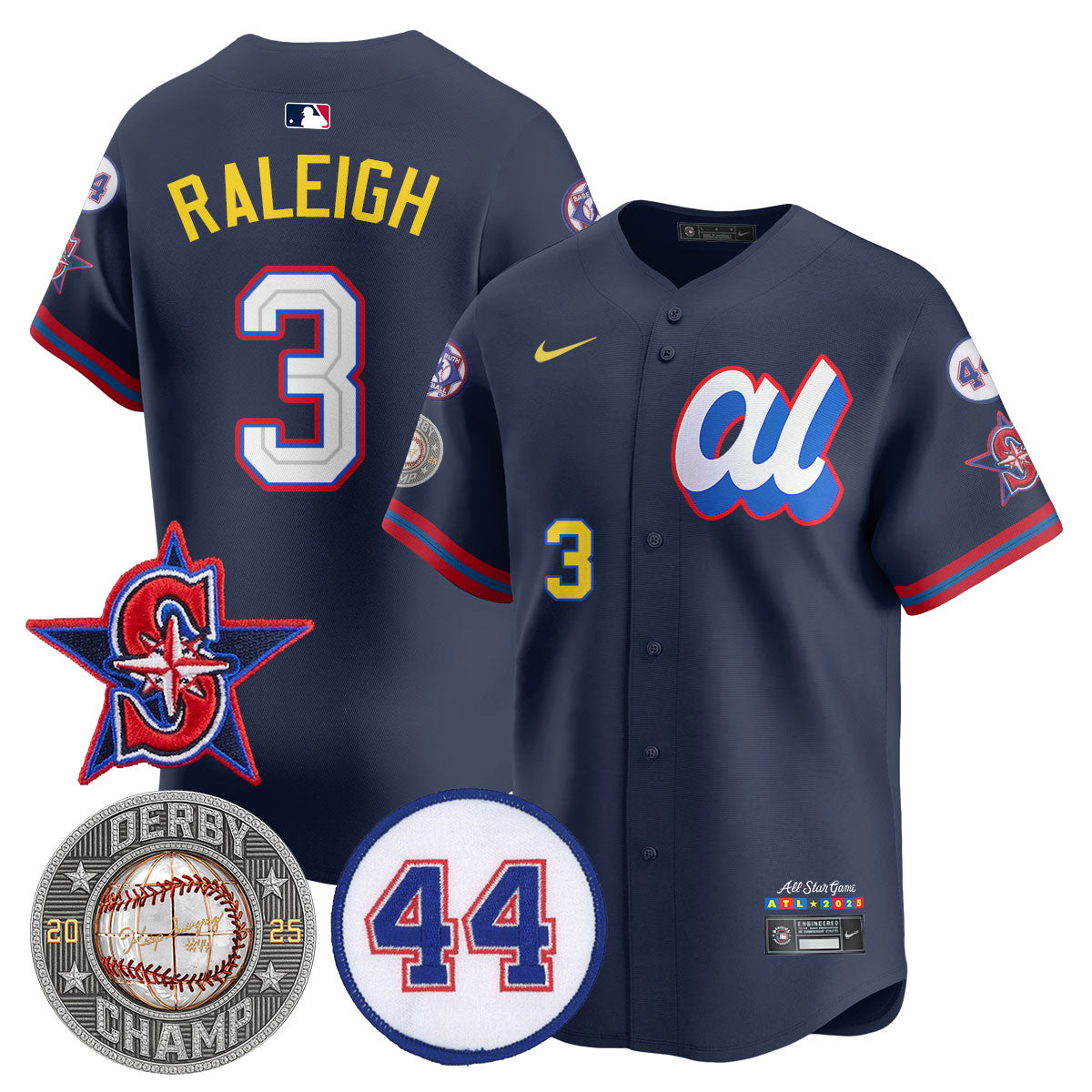 Men's Cal Raleigh HRDERBY Champion AL 2025 MLB All-Star Jersey V2 - All Stitched