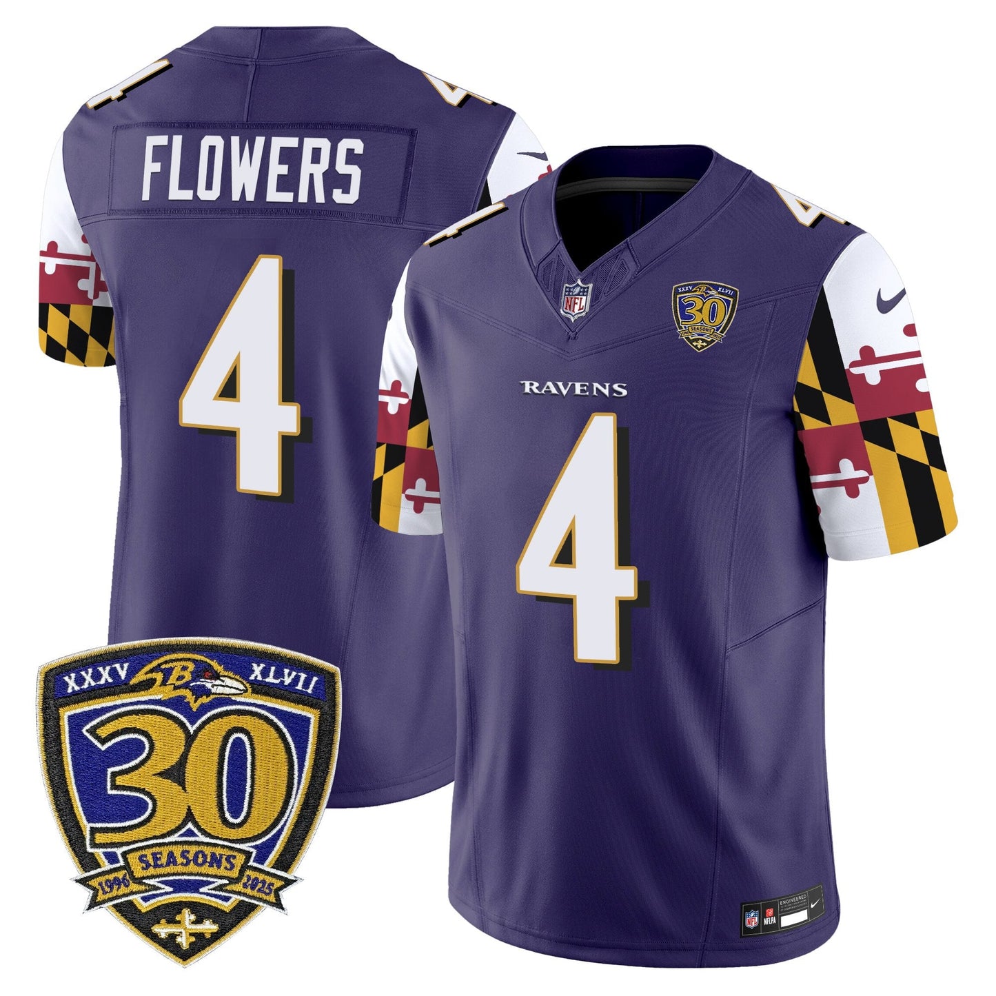 Men's Baltimore Ravens 'Maryland Flag Edition' Vapor Limited Jersey - 30th Anniversary Patch - All Stitched