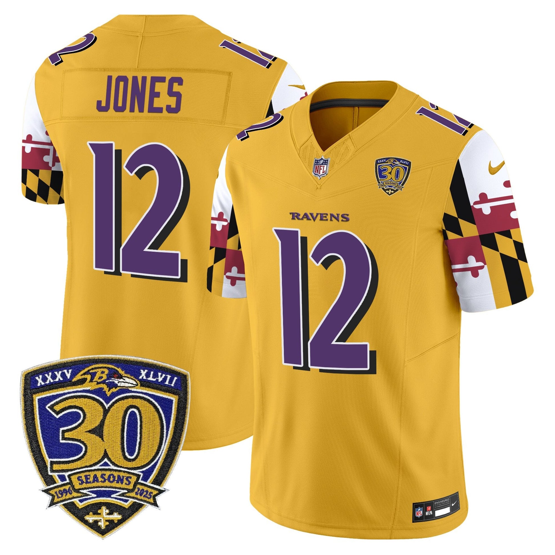Men's Baltimore Ravens 'Maryland Flag Edition' Vapor Limited Jersey - 30th Anniversary Patch - All Stitched