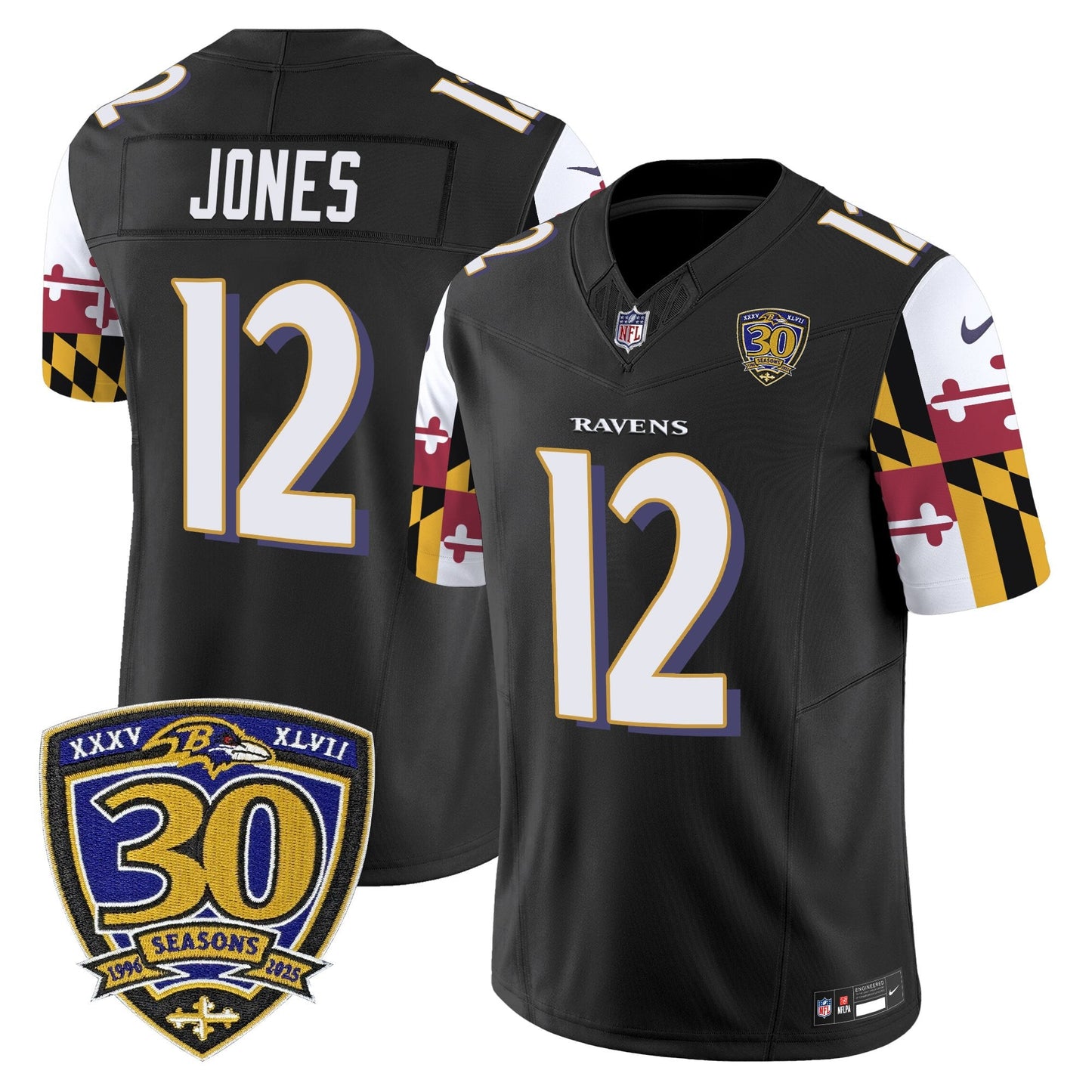 Men's Baltimore Ravens 'Maryland Flag Edition' Vapor Limited Jersey - 30th Anniversary Patch - All Stitched