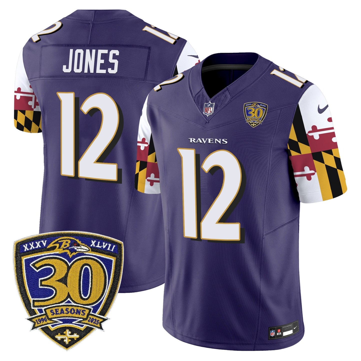 Men's Baltimore Ravens 'Maryland Flag Edition' Vapor Limited Jersey - 30th Anniversary Patch - All Stitched