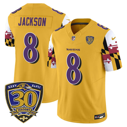 Men's Baltimore Ravens 'Maryland Flag Edition' Vapor Limited Jersey - 30th Anniversary Patch - All Stitched