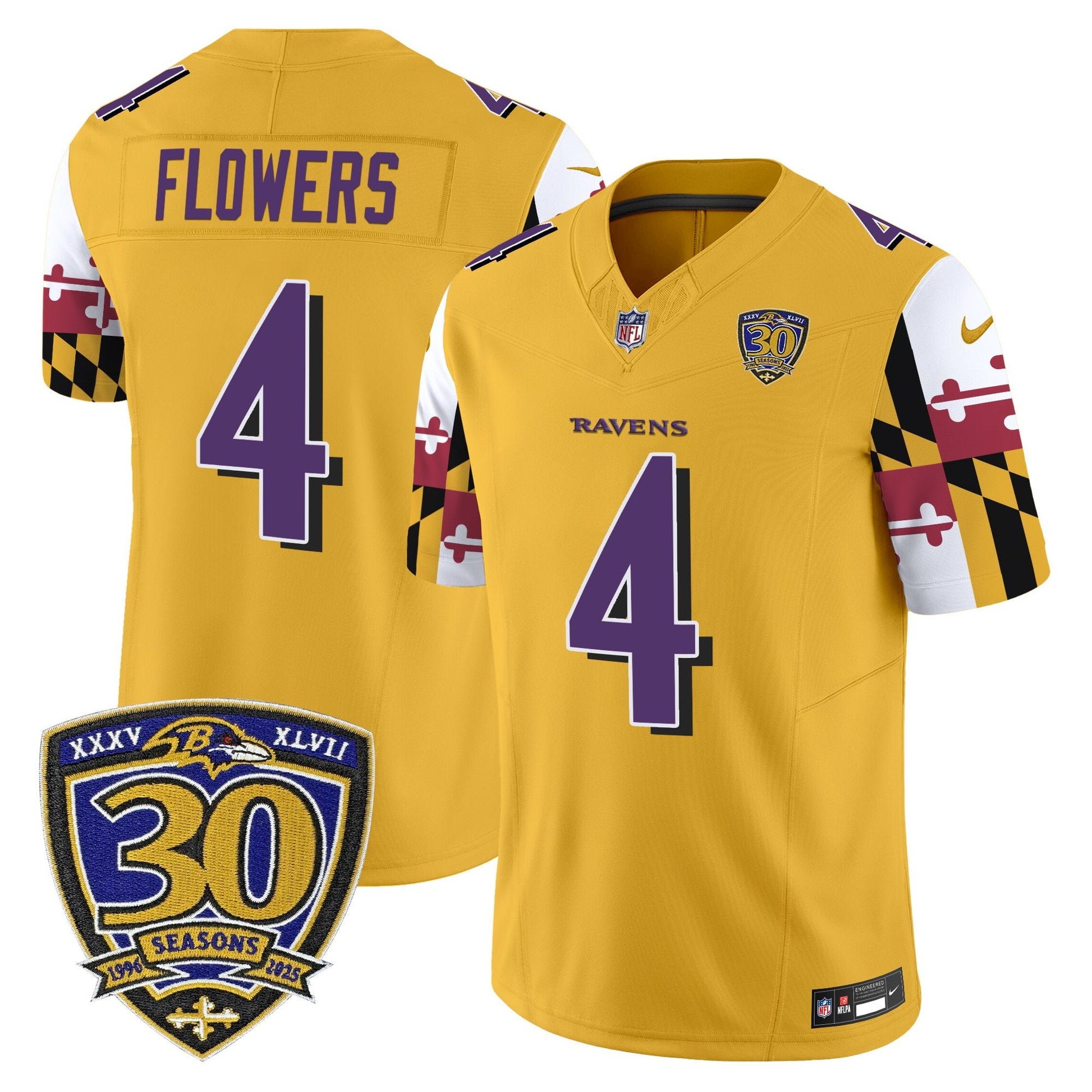Men's Baltimore Ravens 'Maryland Flag Edition' Vapor Limited Jersey - 30th Anniversary Patch - All Stitched