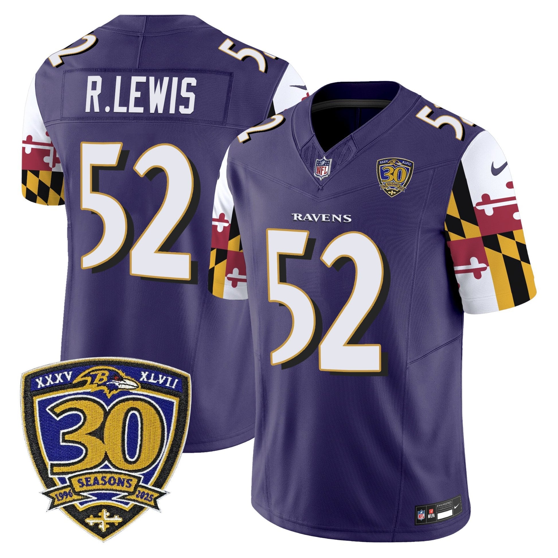 Men's Baltimore Ravens 'Maryland Flag Edition' Vapor Limited Jersey - 30th Anniversary Patch - All Stitched