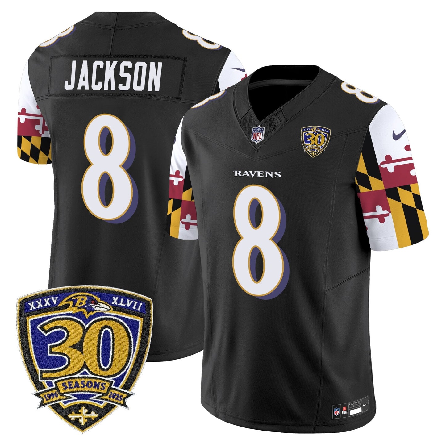 Men's Baltimore Ravens 'Maryland Flag Edition' Vapor Limited Jersey - 30th Anniversary Patch - All Stitched