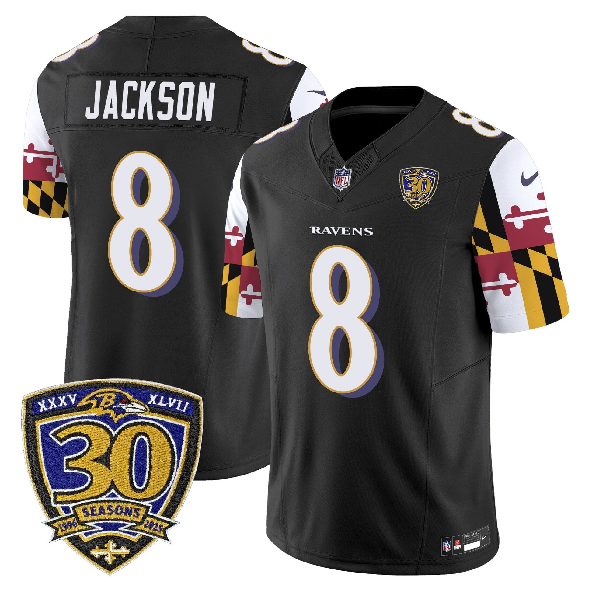 Men's Baltimore Ravens 'Maryland Flag Edition' Vapor Limited Jersey - 30th Anniversary Patch - All Stitched