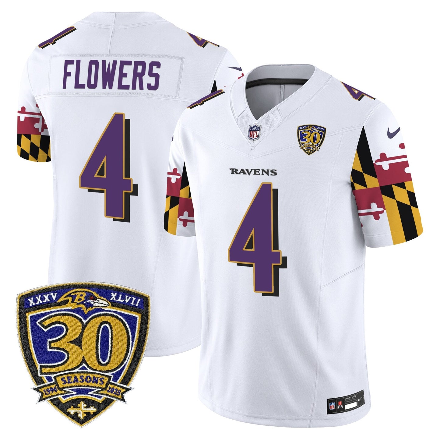 Men's Baltimore Ravens 'Maryland Flag Edition' Vapor Limited Jersey - 30th Anniversary Patch - All Stitched