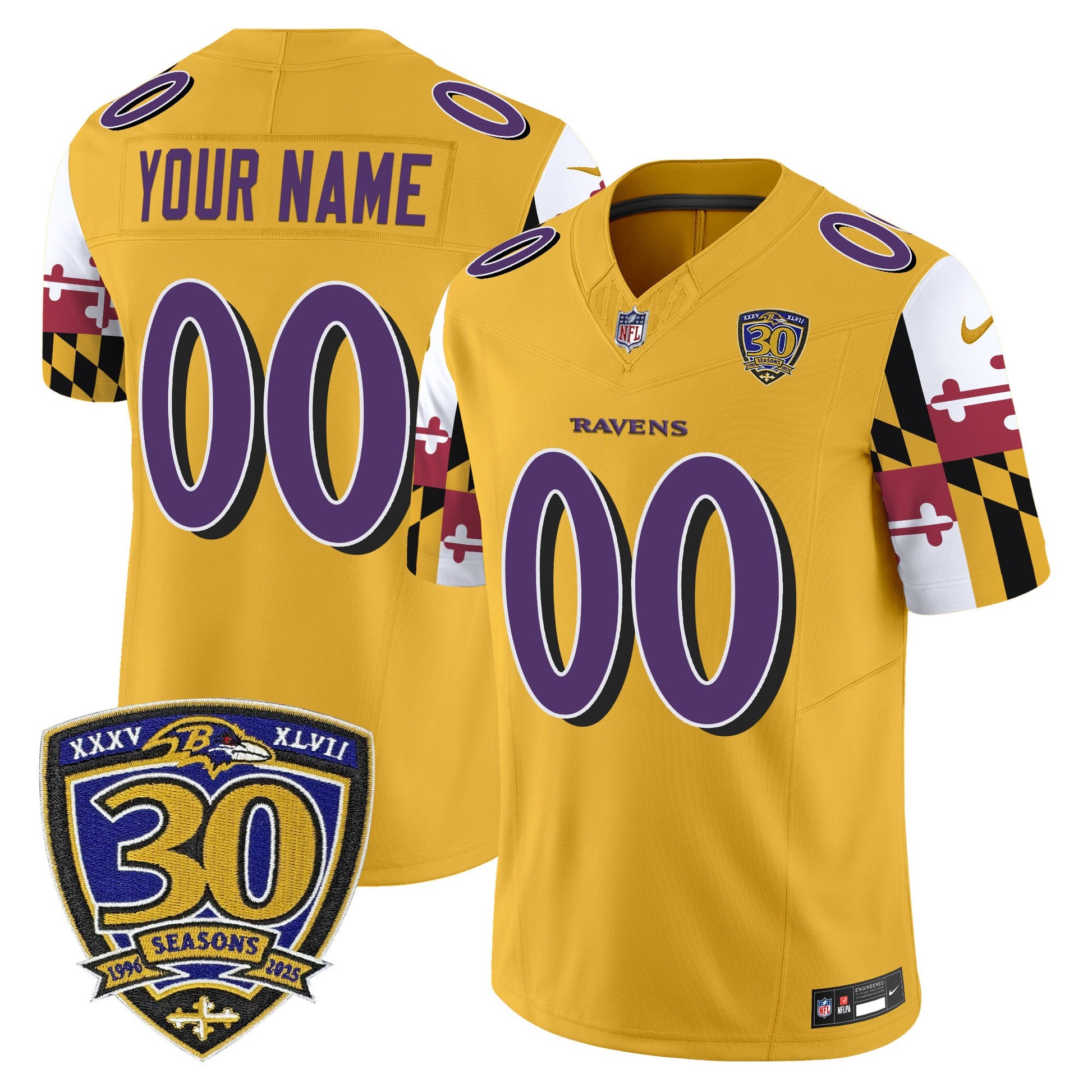 Baltimore Ravens 'Maryland Flag Edition' Vapor Limited Custom Jersey - 30th Anniversary Patch - All Stitched