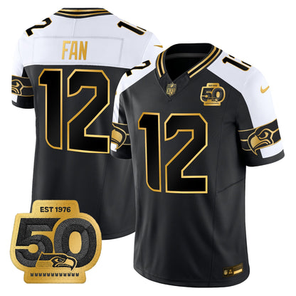 Men's Seattle Seahawks 50th Anniversary Patch Gold Vapor Limited Jersey - All Stitched