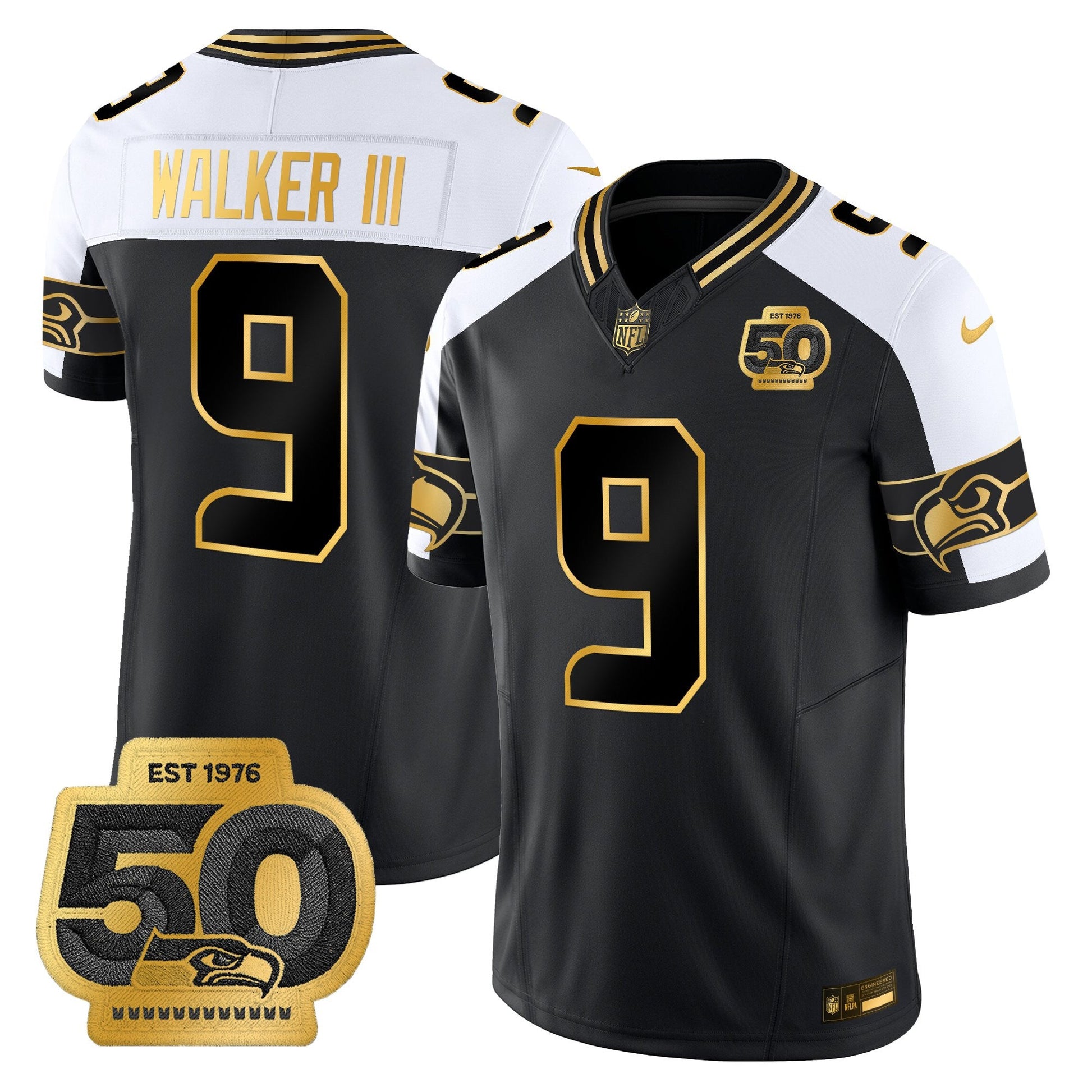 Men's Seattle Seahawks 50th Anniversary Patch Gold Vapor Limited Jersey - All Stitched