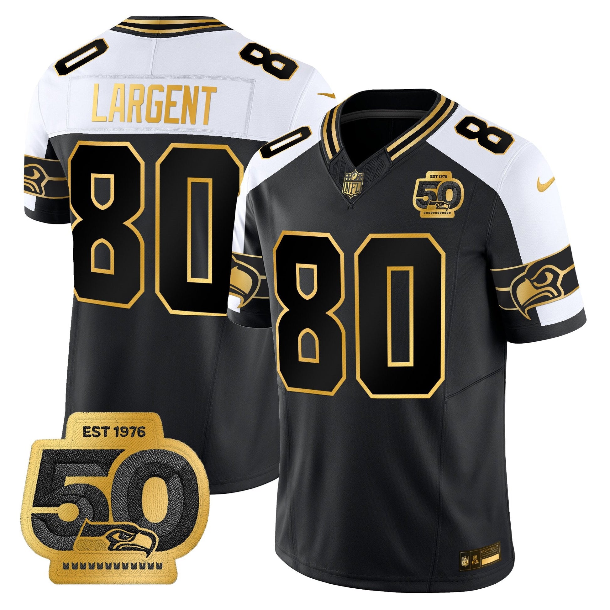 Men's Seattle Seahawks 50th Anniversary Patch Gold Vapor Limited Jersey - All Stitched