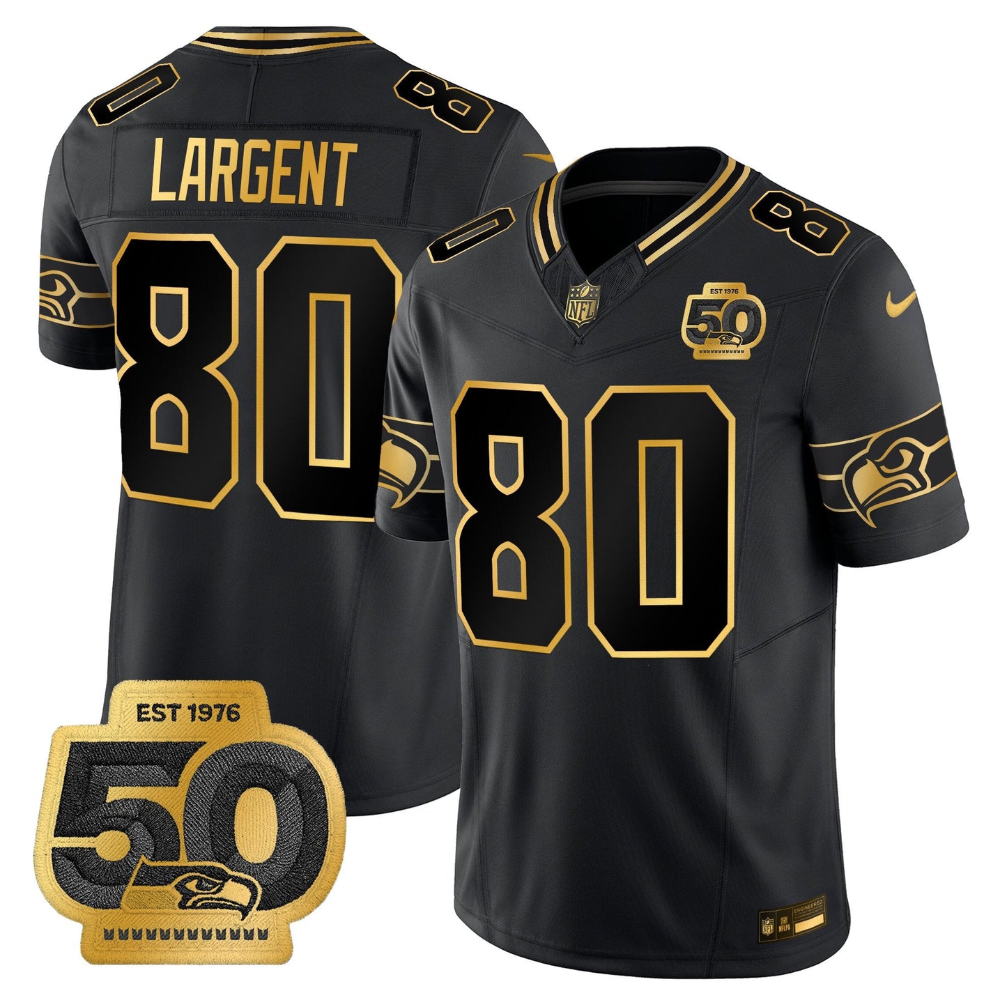 Men's Seattle Seahawks 50th Anniversary Patch Gold Vapor Limited Jersey - All Stitched