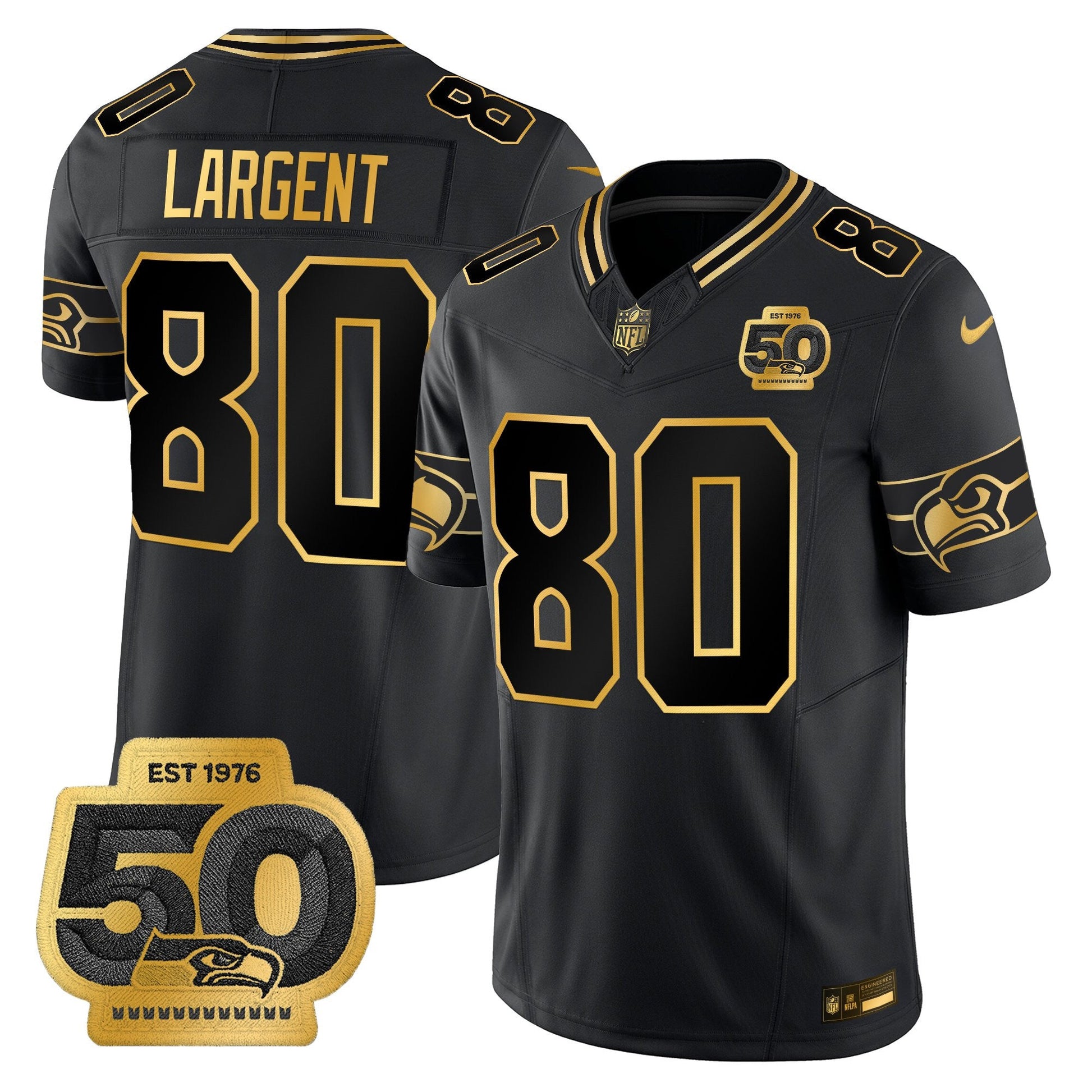 Men's Seattle Seahawks 50th Anniversary Patch Gold Vapor Limited Jersey - All Stitched