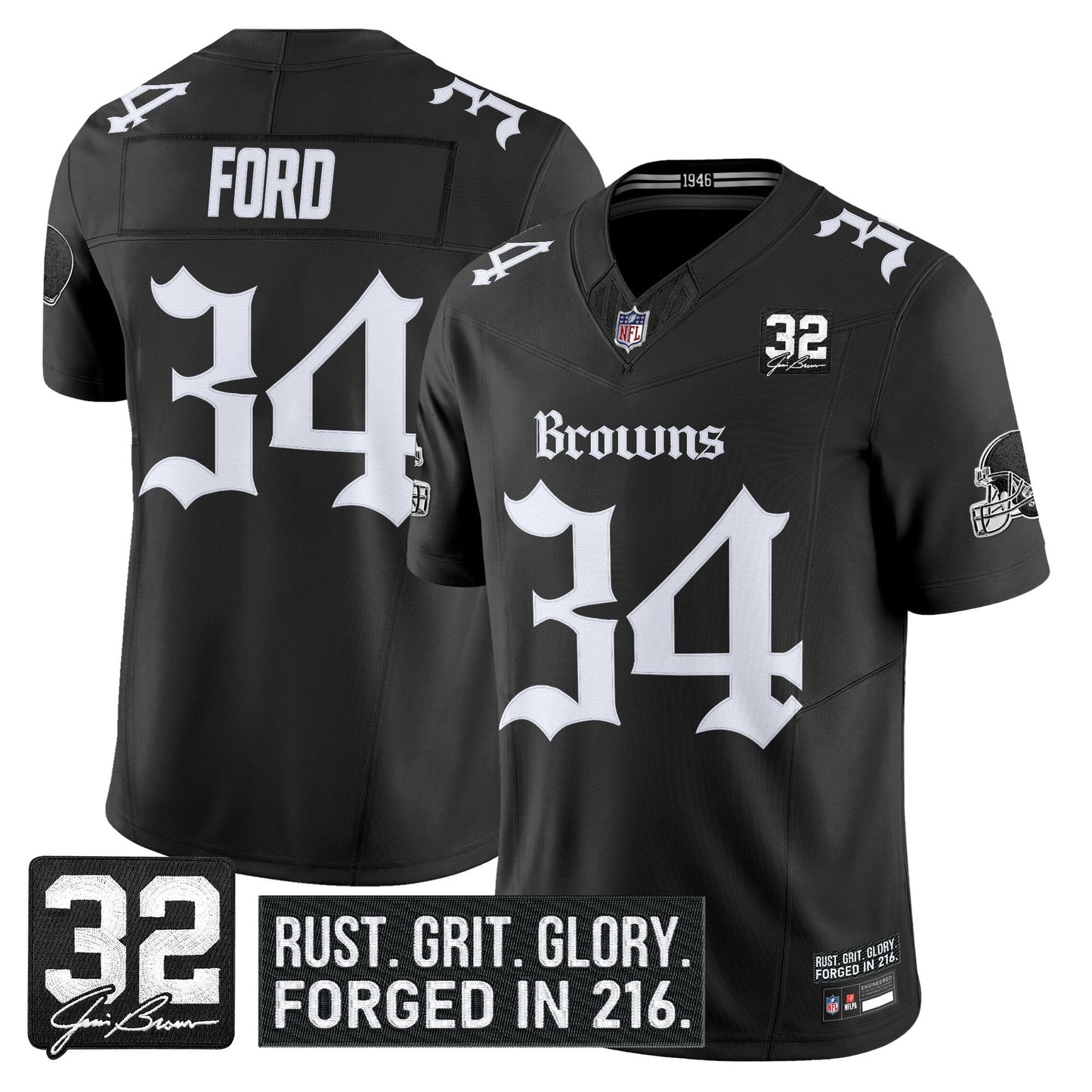 Men's Cleveland Browns 'Gothic Dawg Shadows Drop' Vapor Limited Jersey - All Stitched