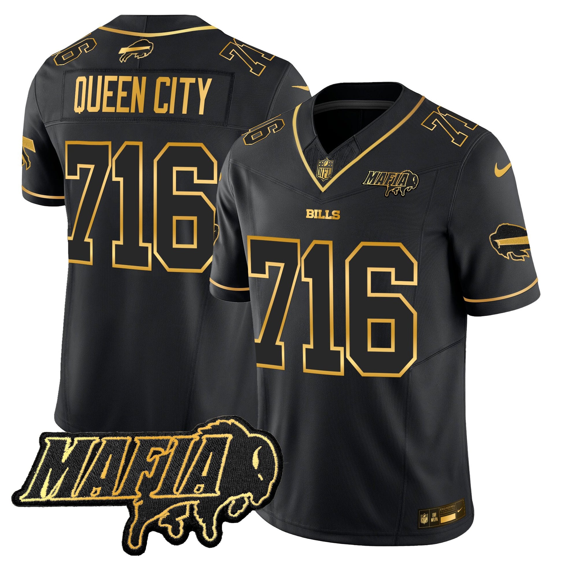 Men's Buffalo Bills 2025 Bills Mafia Patch Gold Vapor Limited Jersey - All Stitched
