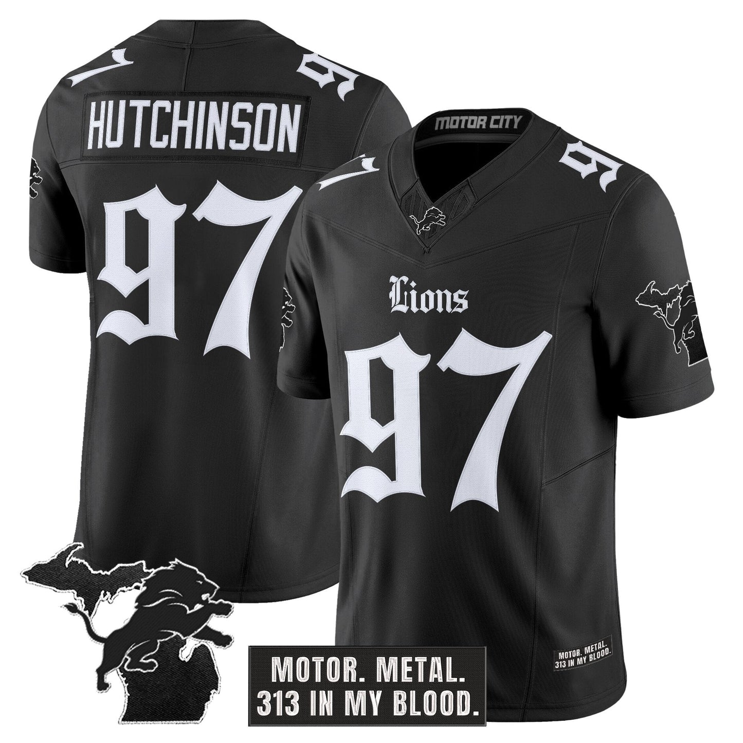 Men's Detroit Lions 'Gothic Motor Grit Edition' Vapor Limited Jersey V2 - All Stitched