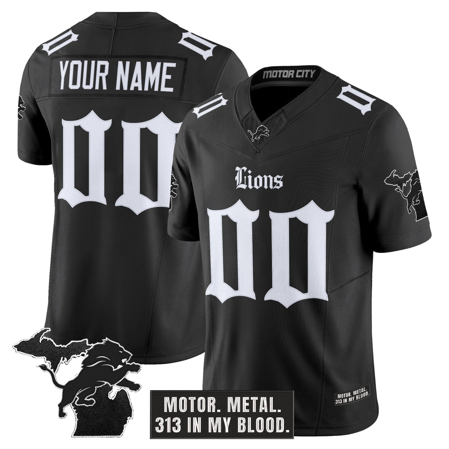 Detroit Lions 'Gothic Motor Grit Edition' Vapor Limited Custom Jersey V2 - All Stitched