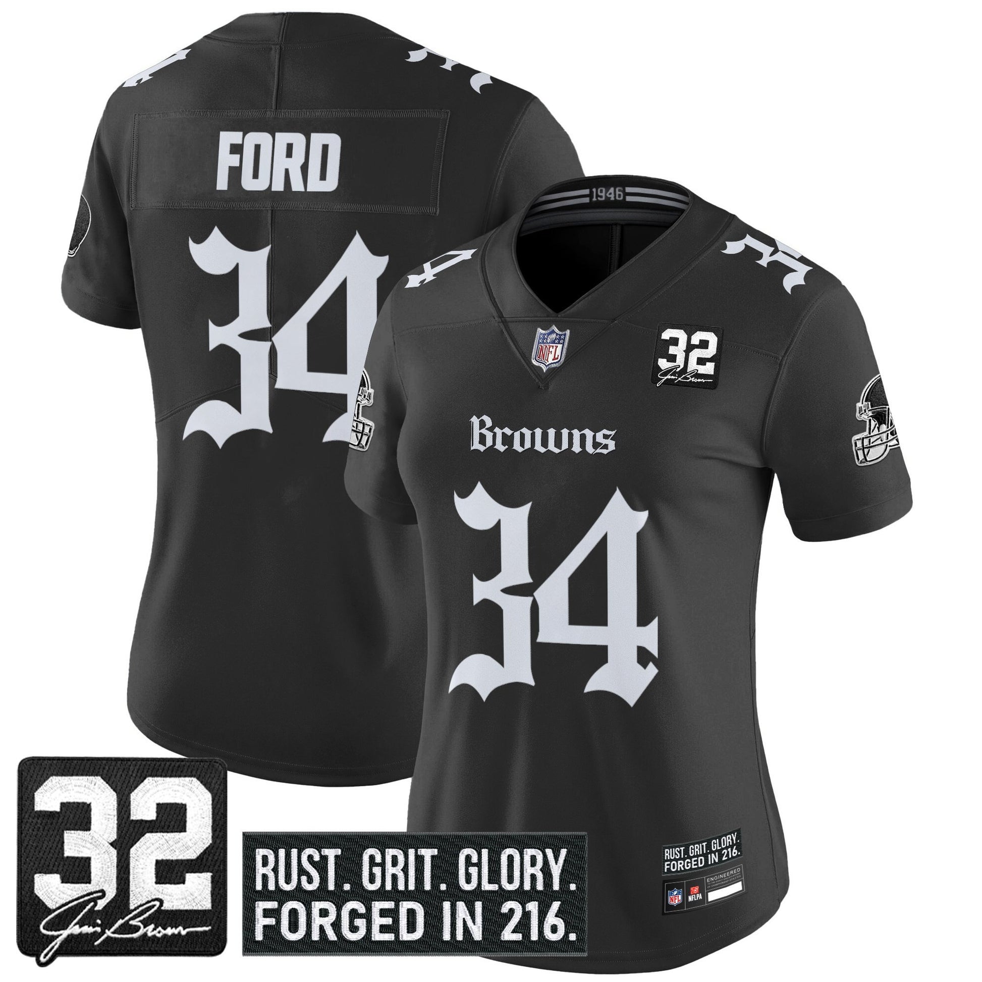 Women's Cleveland Browns 'Gothic Dawg Shadows Drop' Vapor Limited Jersey - All Stitched