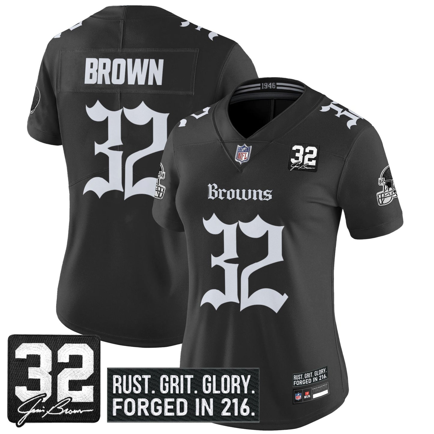 Women's Cleveland Browns 'Gothic Dawg Shadows Drop' Vapor Limited Jersey - All Stitched