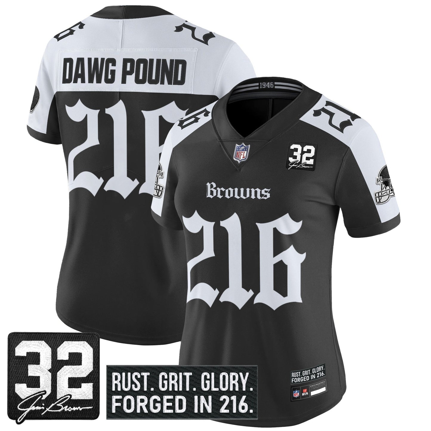 Women's Cleveland Browns 'Gothic Dawg Shadows Drop' Vapor Limited Jersey - All Stitched