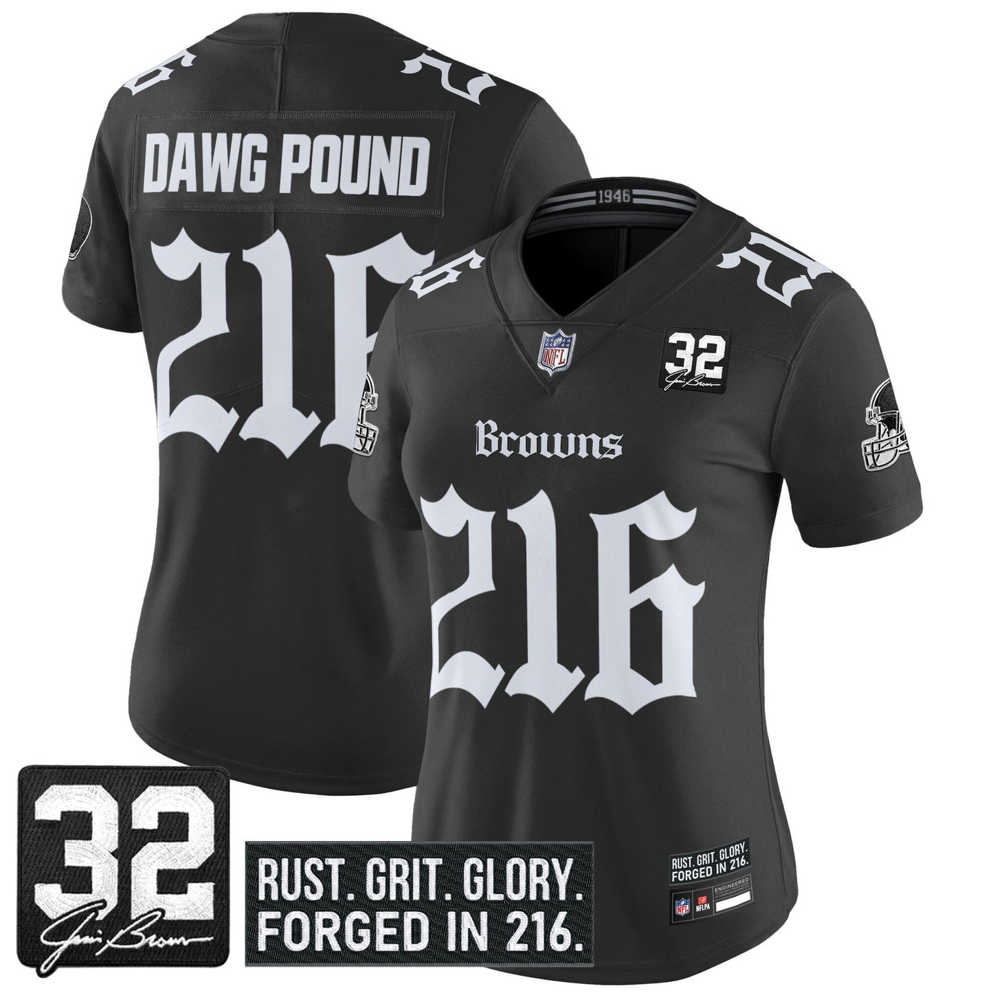 Women's Cleveland Browns 'Gothic Dawg Shadows Drop' Vapor Limited Jersey - All Stitched