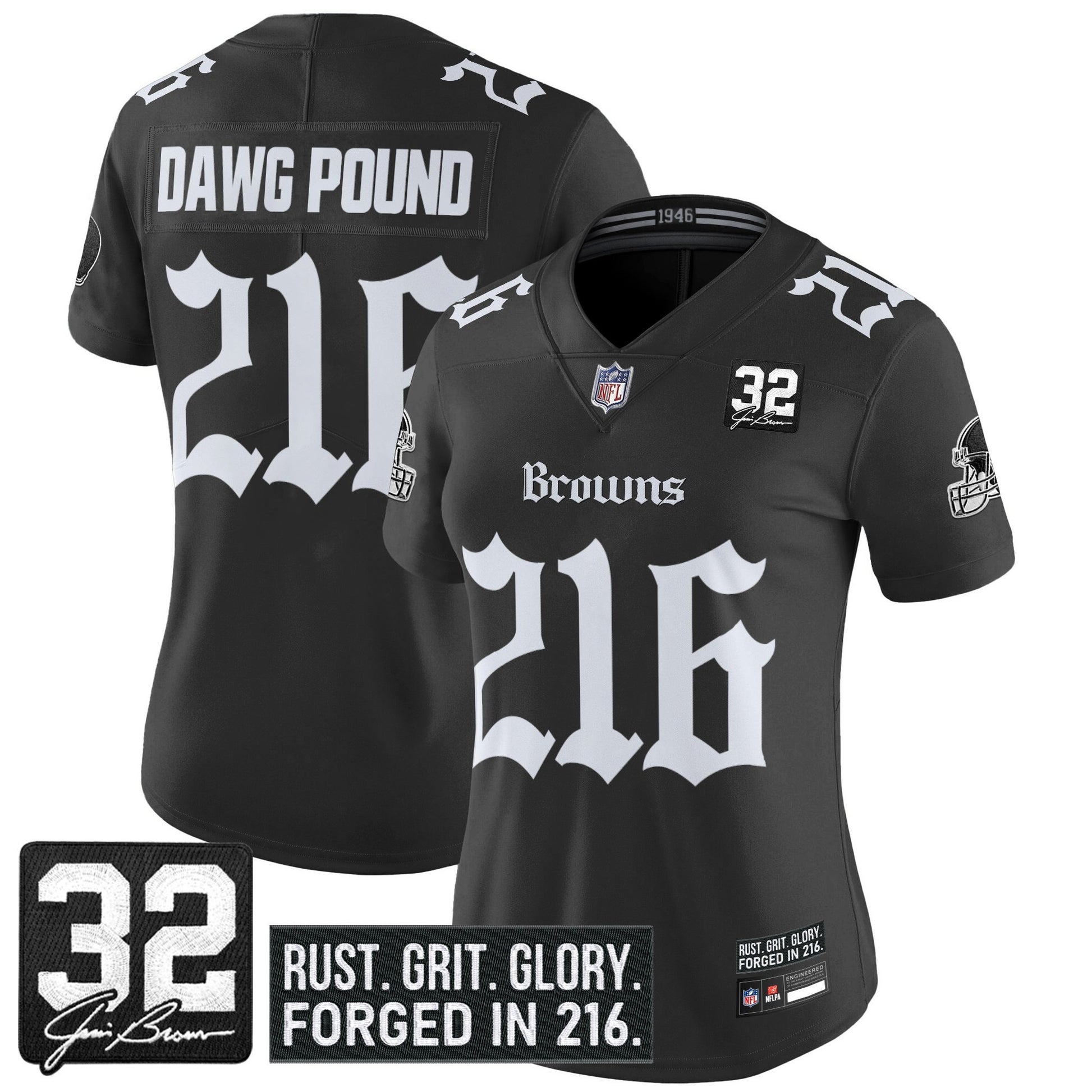 Women's Cleveland Browns 'Gothic Dawg Shadows Drop' Vapor Limited Jersey - All Stitched