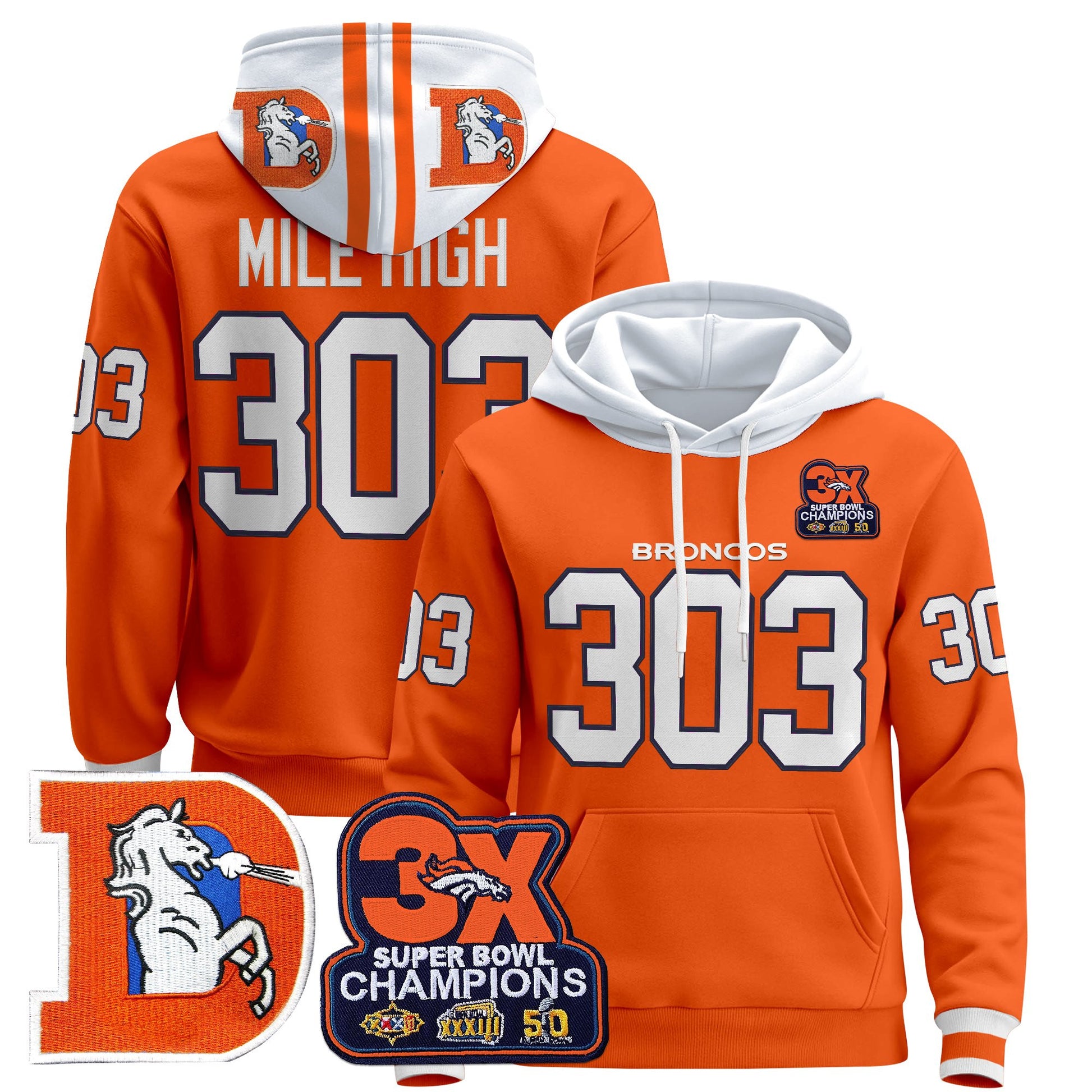 Men's Denver Broncos Throwback Premium Pullover Hoodie - All Stitched