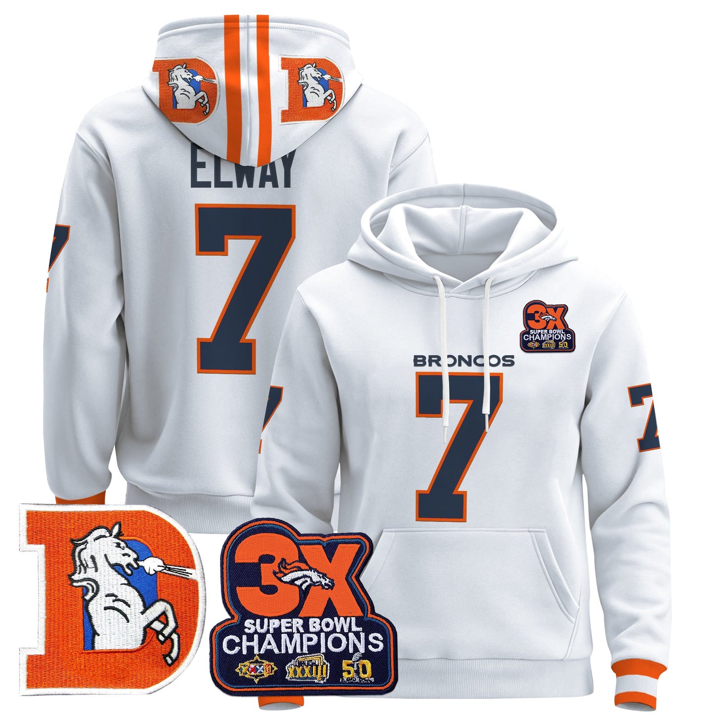 Men's Denver Broncos Throwback Premium Pullover Hoodie - All Stitched