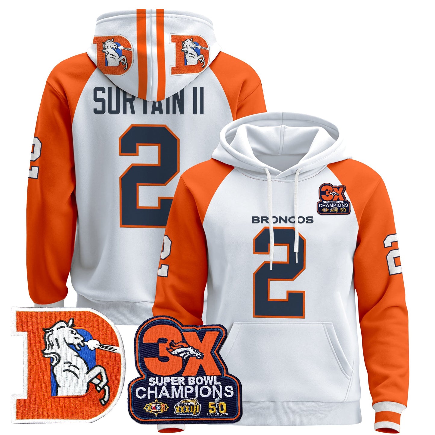 Men's Denver Broncos Throwback Premium Pullover Hoodie - All Stitched