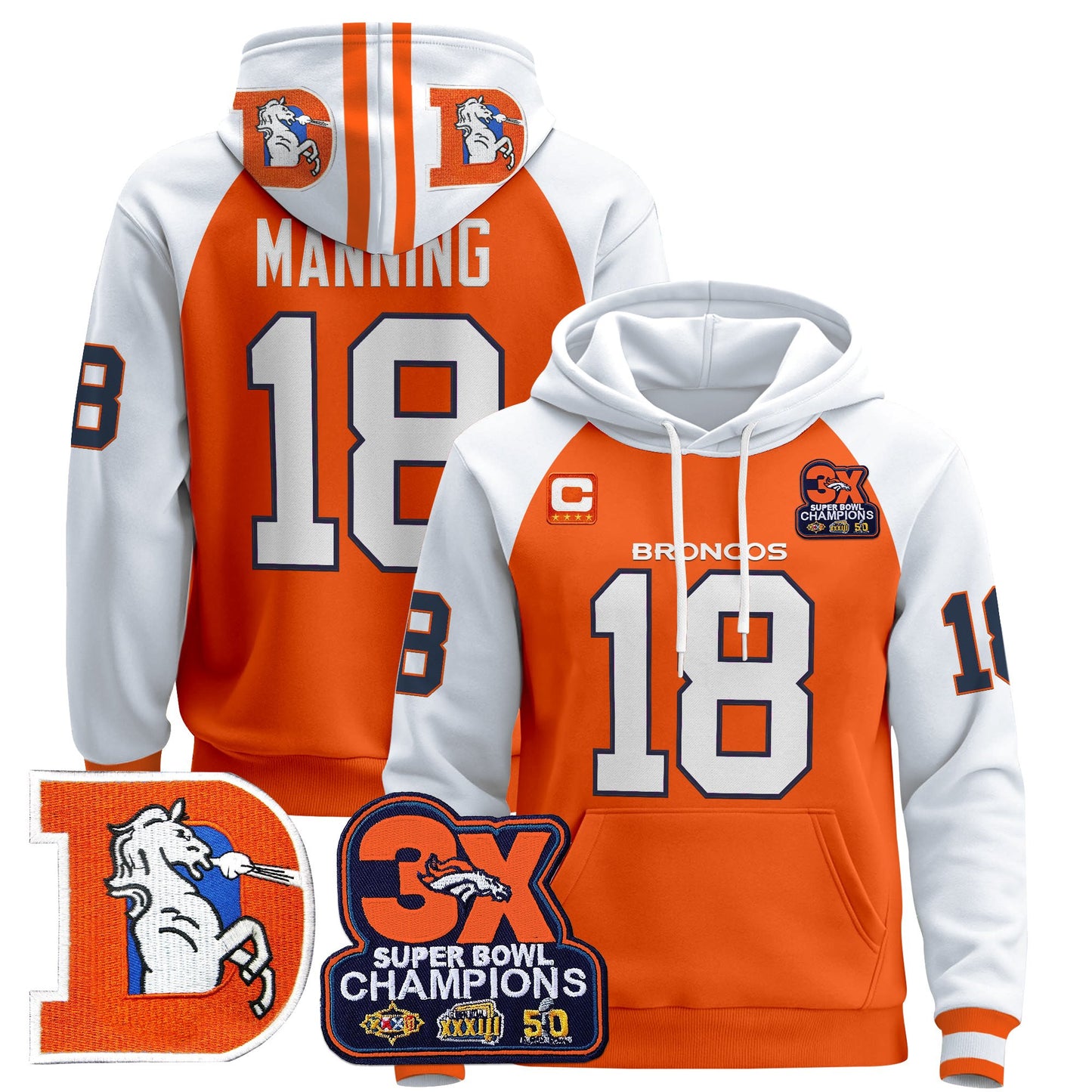 Men's Denver Broncos Throwback Premium Pullover Hoodie - All Stitched