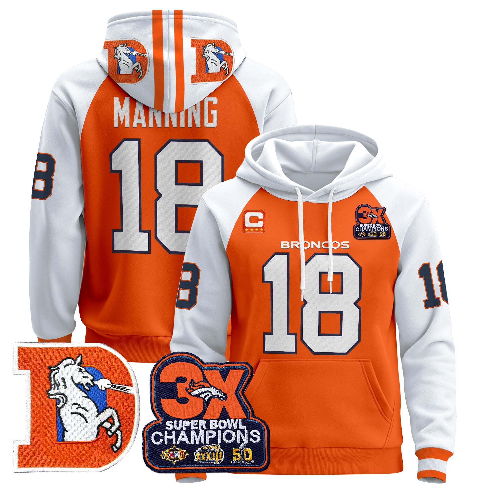 Men's Denver Broncos Throwback Premium Pullover Hoodie - All Stitched