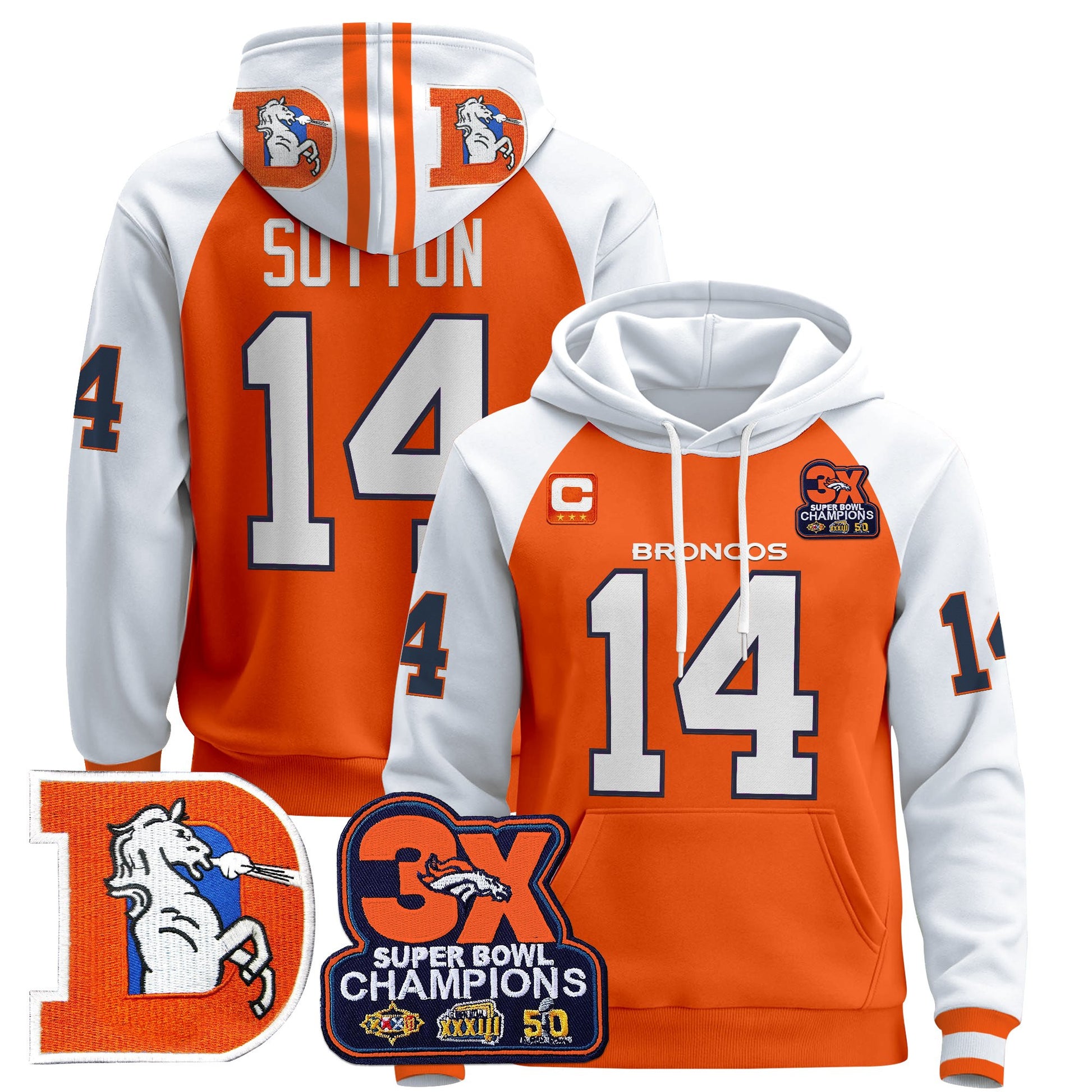 Men's Denver Broncos Throwback Premium Pullover Hoodie - All Stitched