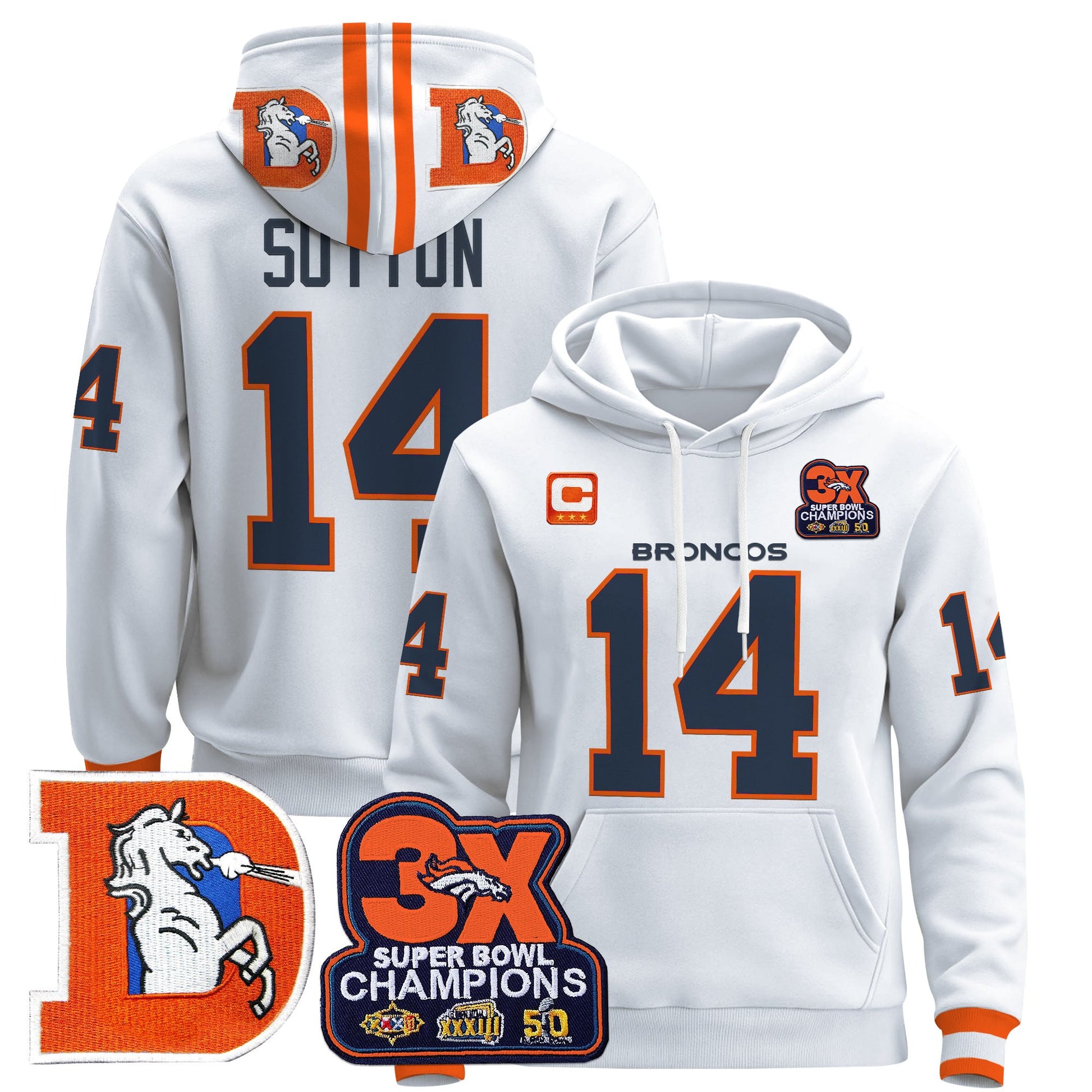 Men's Denver Broncos Throwback Premium Pullover Hoodie - All Stitched
