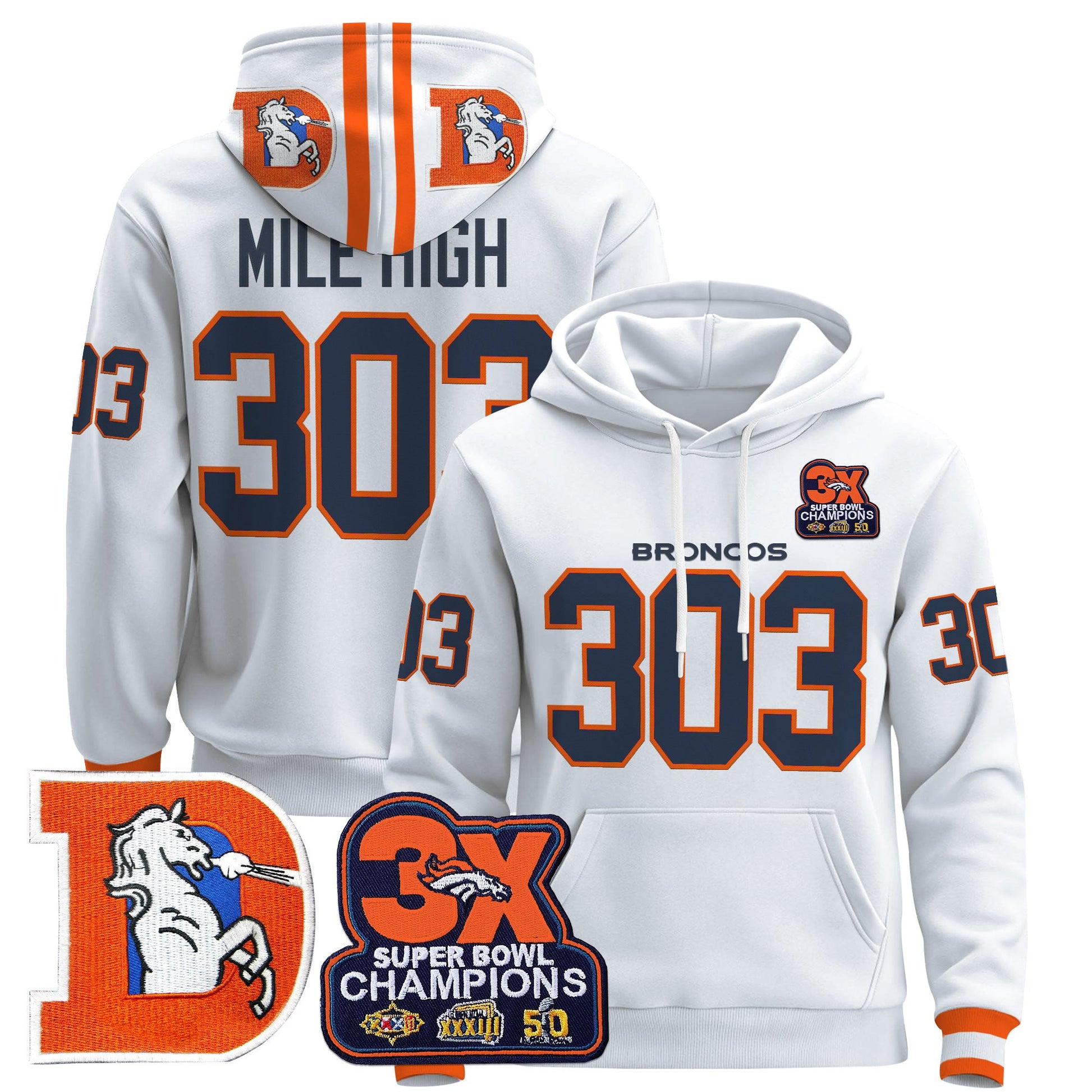 Men's Denver Broncos Throwback Premium Pullover Hoodie - All Stitched