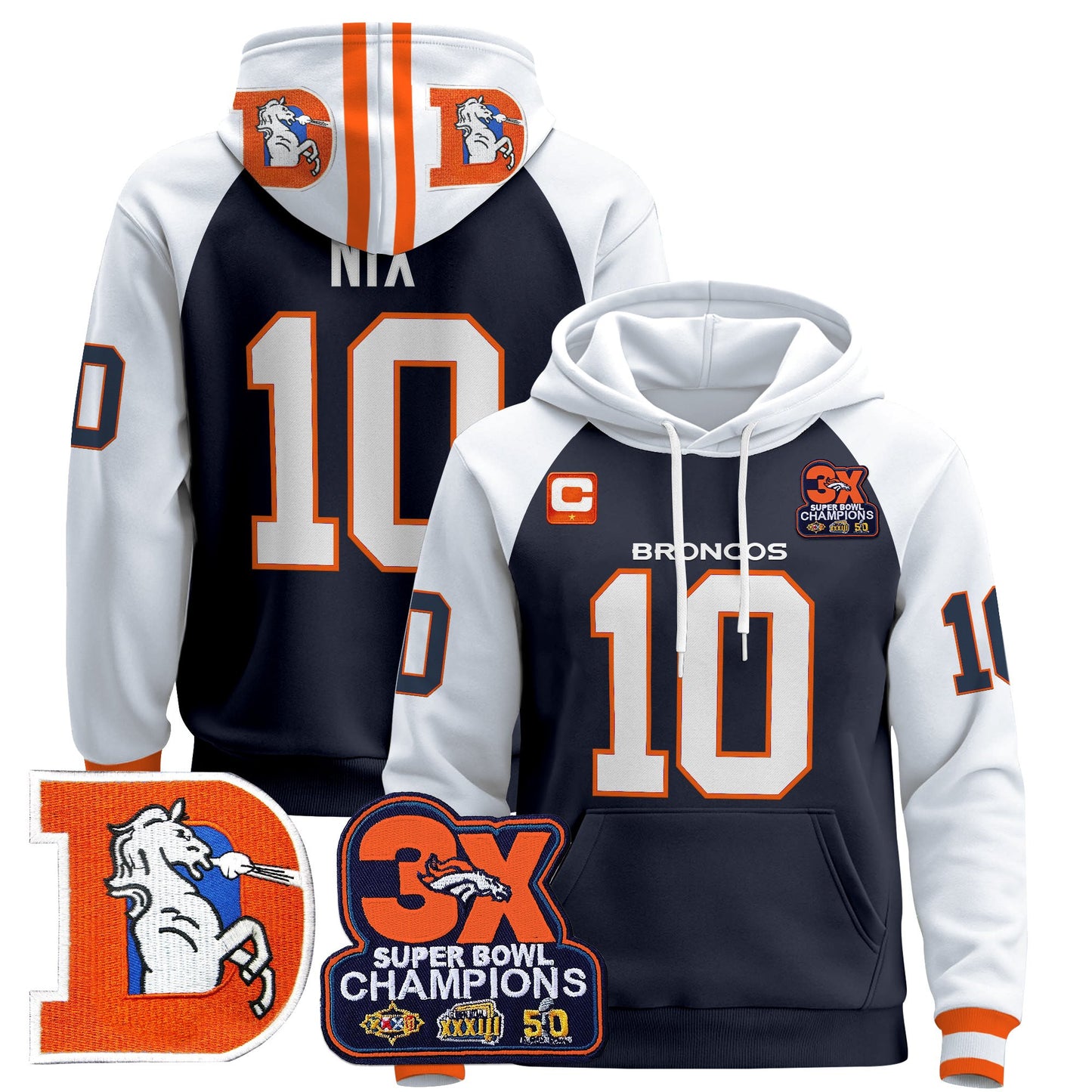 Men's Denver Broncos Throwback Premium Pullover Hoodie - All Stitched