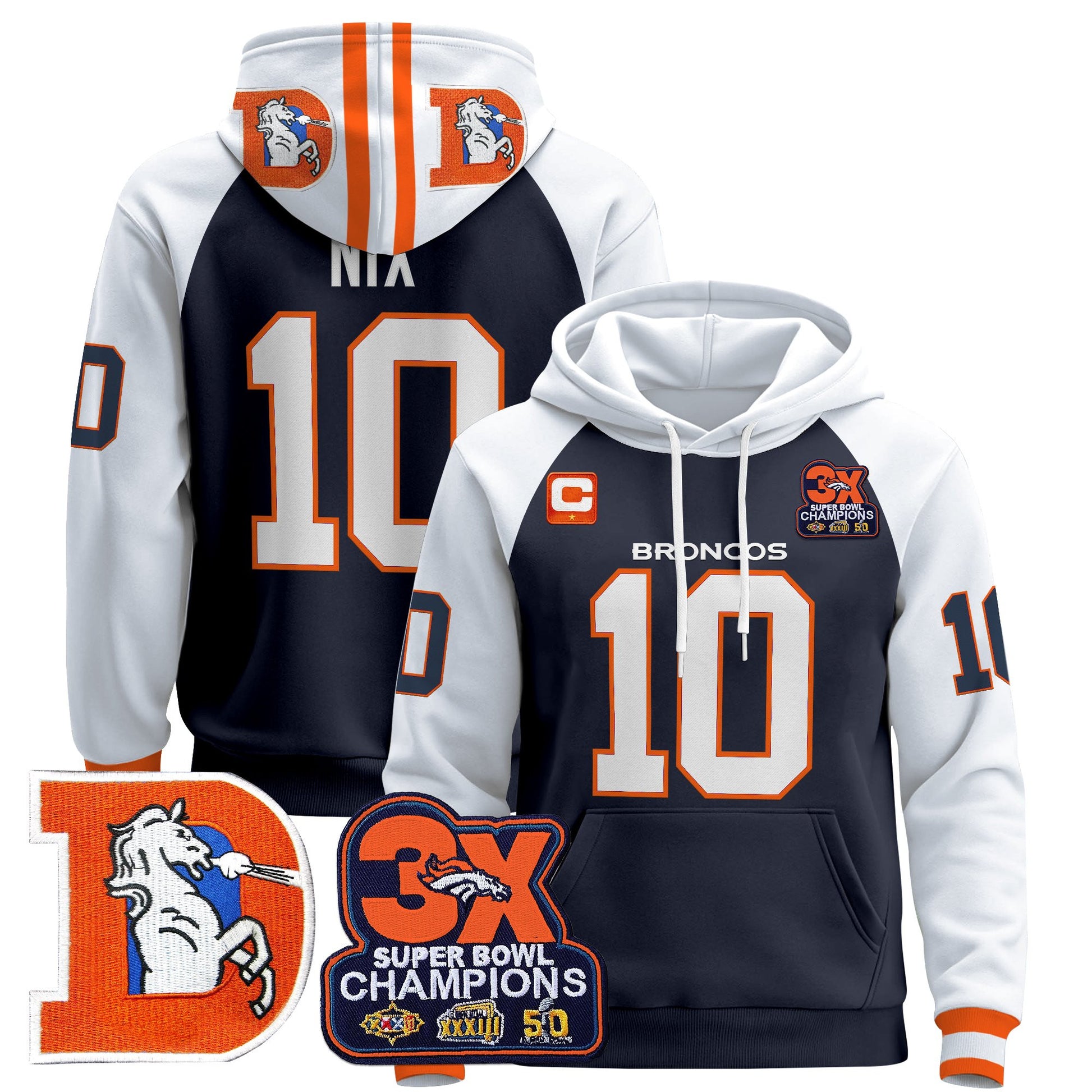 Men's Denver Broncos Throwback Premium Pullover Hoodie - All Stitched
